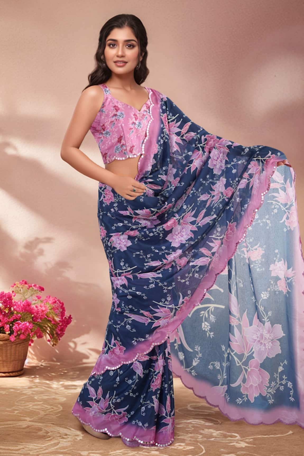 Naintara Bajaj Printed Saree With Unstitched Blouse Piece 