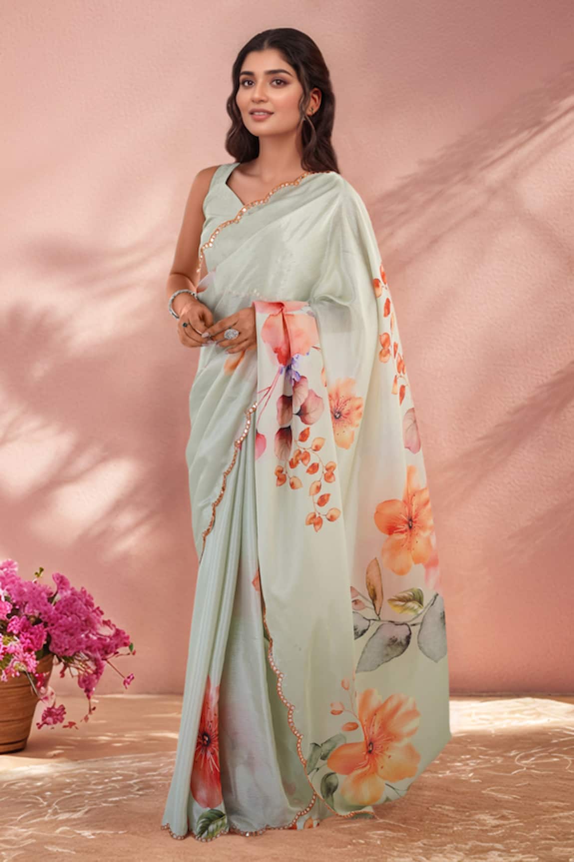 Naintara Bajaj Printed Saree With Unstitched Blouse Piece 