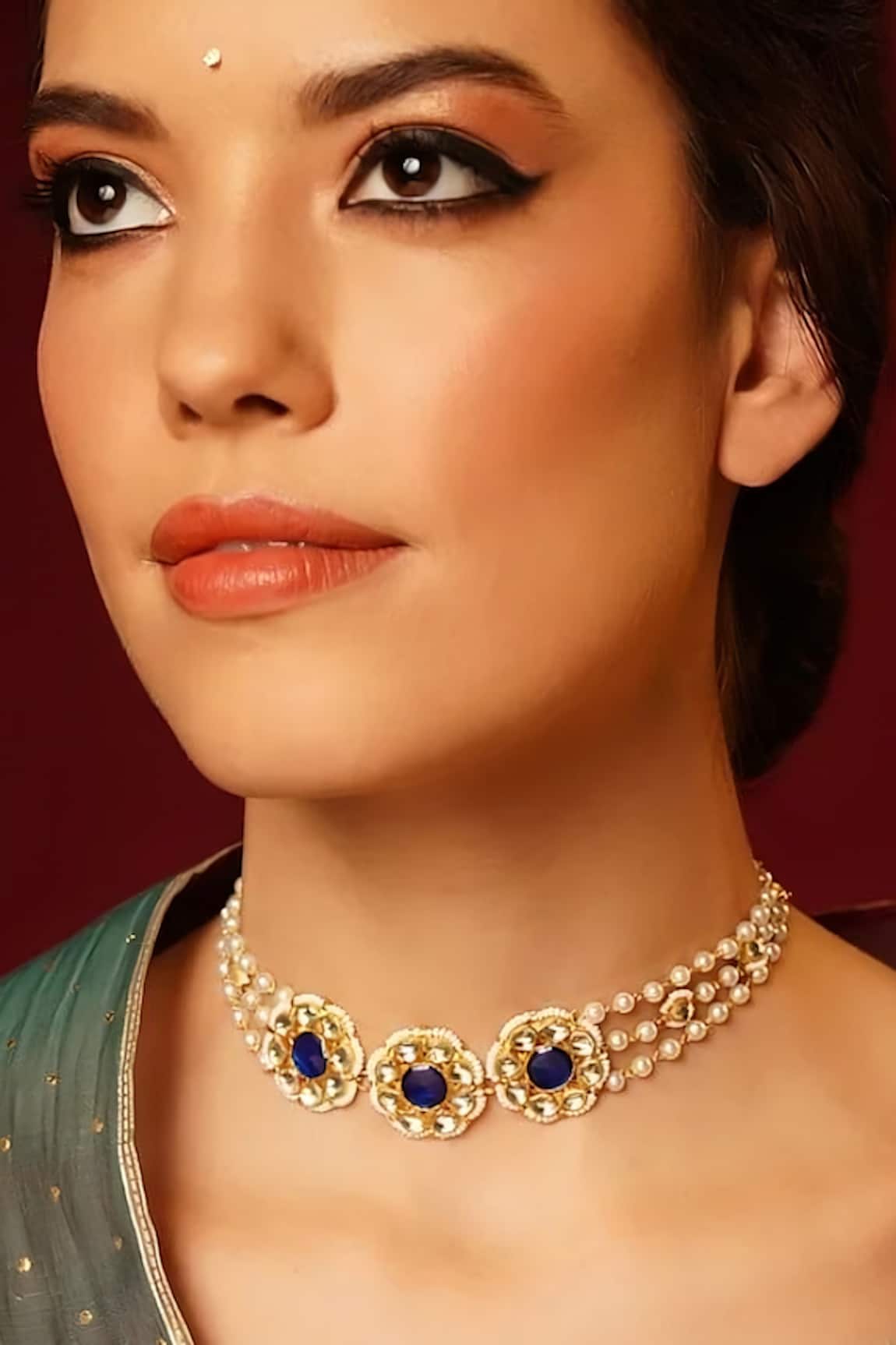 Maisara Jewelry Pachi Kundan & Pearl Three-Tiered Choker 