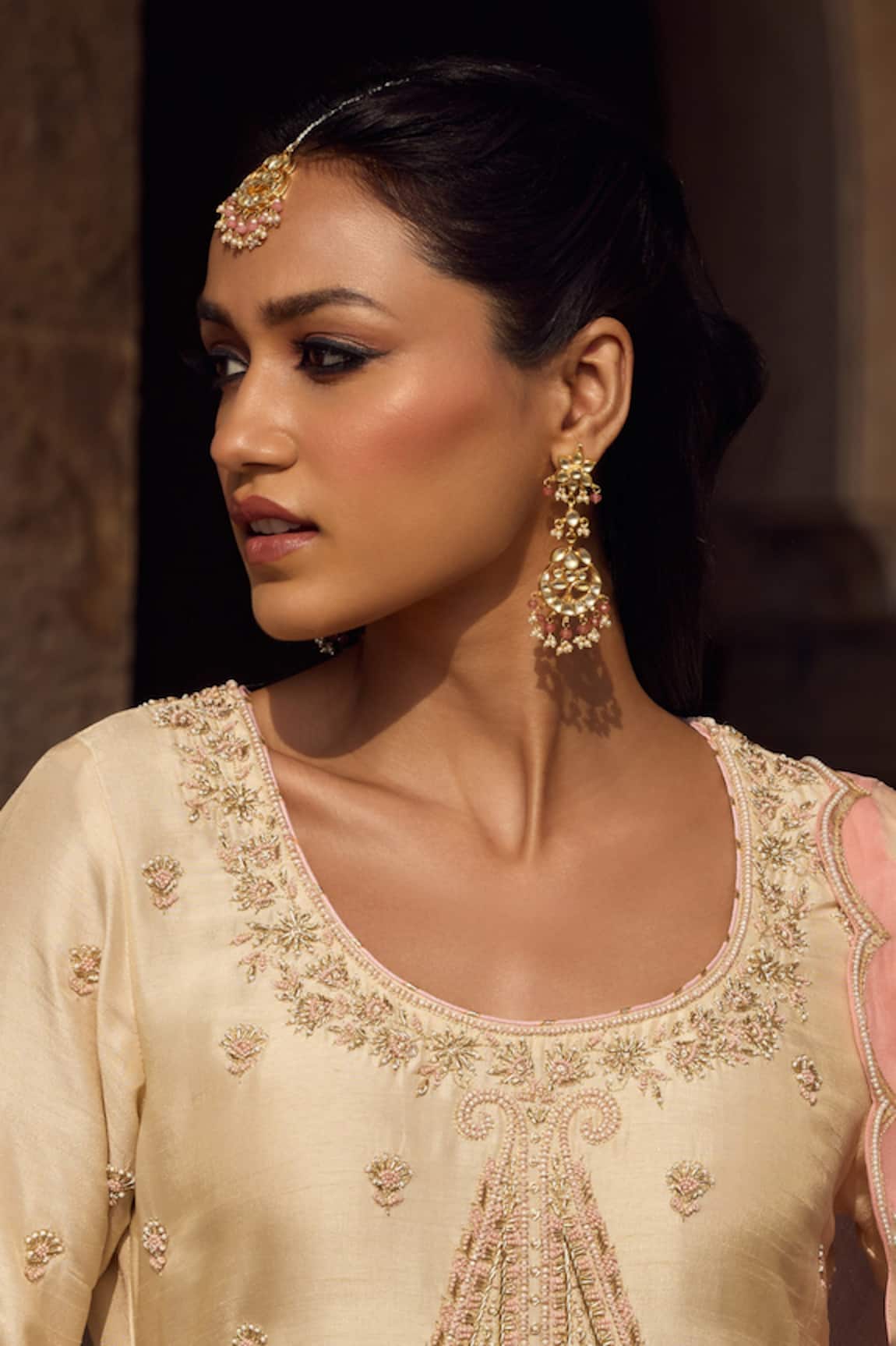 Maisara Jewelry Kundan & Pearl Beaded Drop Earrings 
