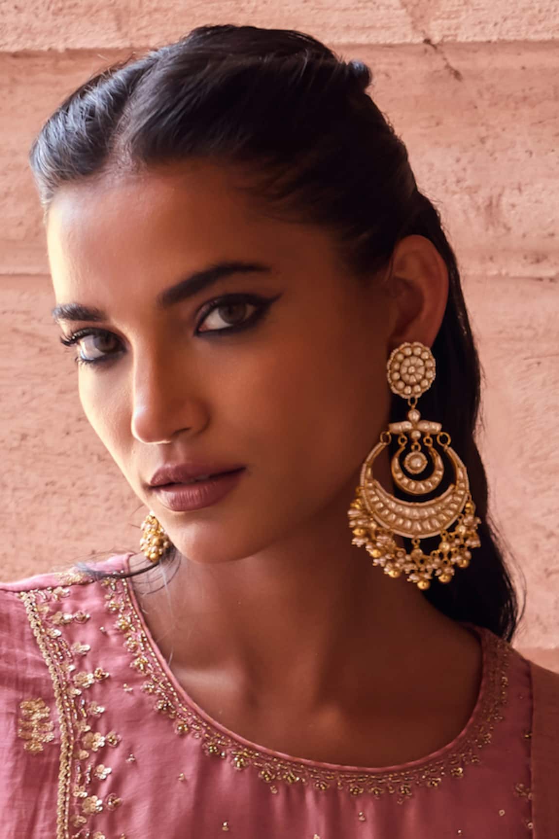 Maisara Jewelry Kundan Pearl Drop Chandbali Earrings 