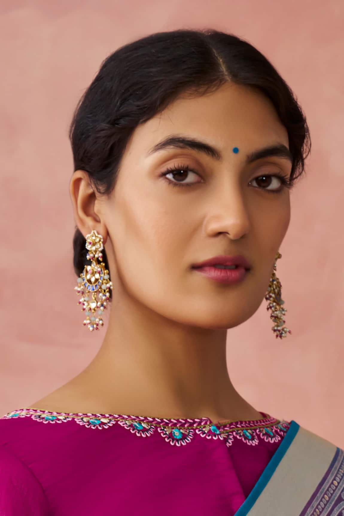 Maisara Jewelry Kundan & Beaded Crescent Drop Earrings 