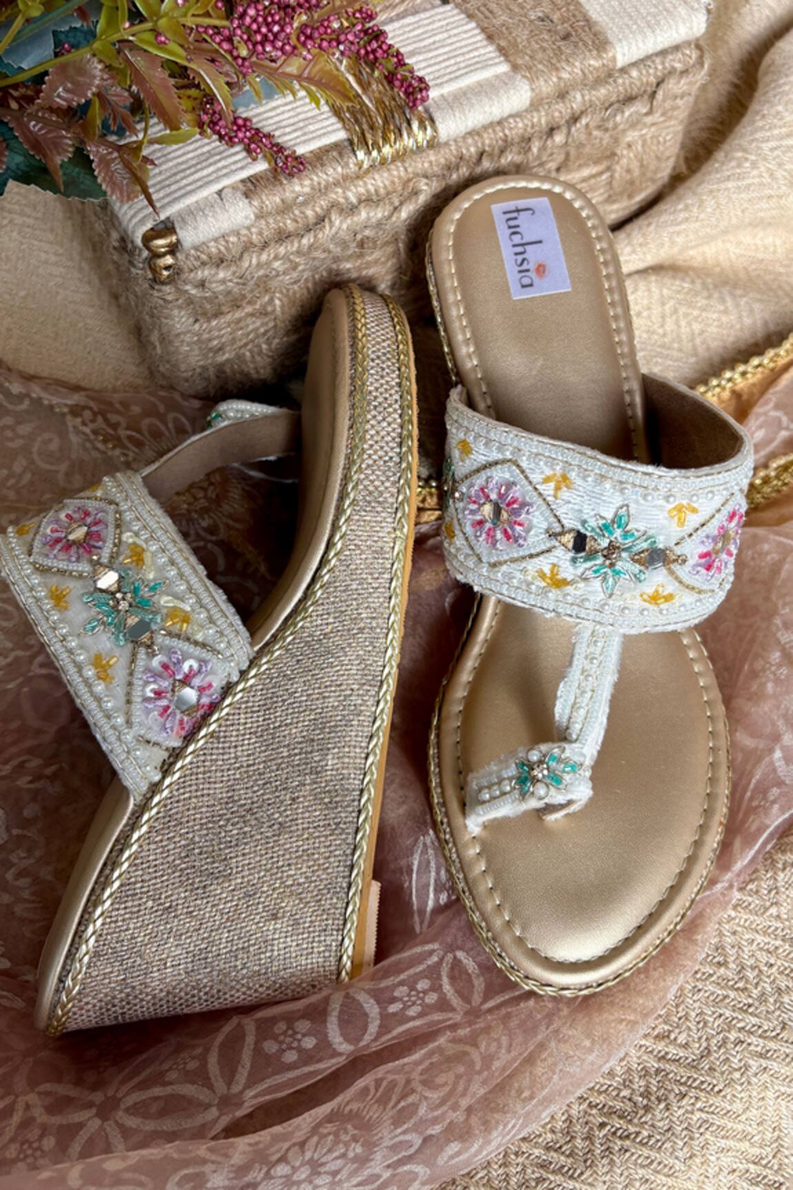 Fuchsia Arora Embroidered Kolhapuri Wedges 