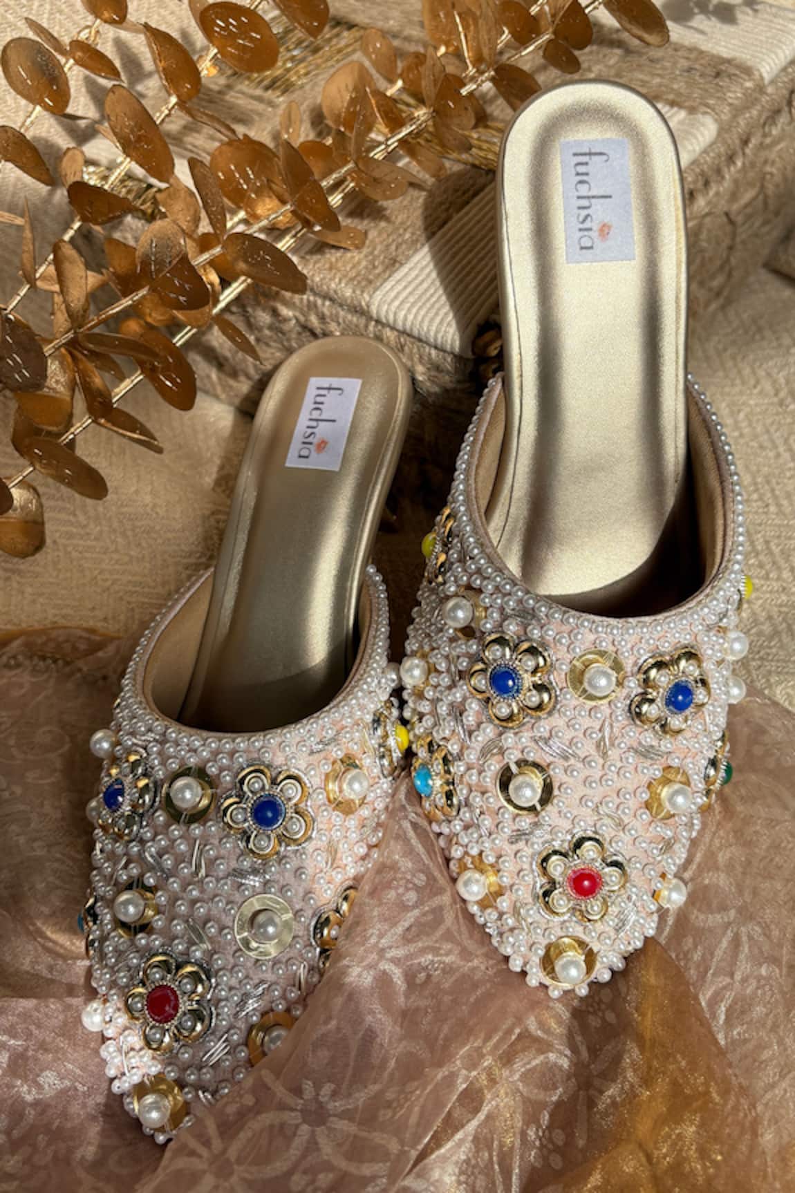 Fuchsia Embroidered Mojari Heels 