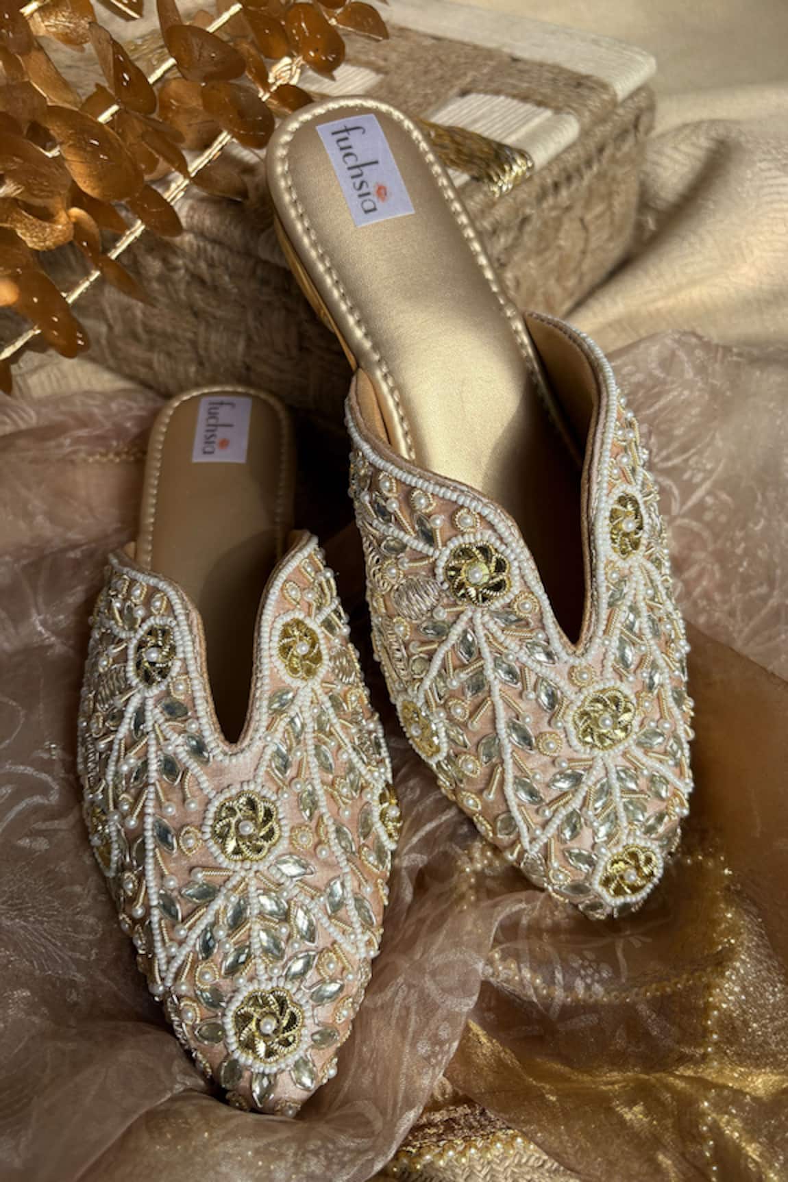 Fuchsia Embroidered Mojari Heels 