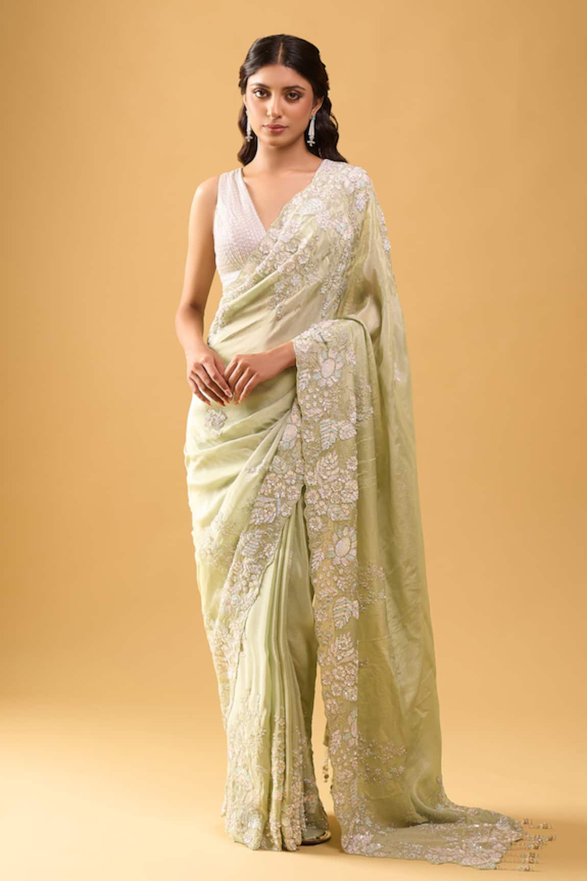 Azeera Aqua Green Saree With Unstitched Blouse Piece 