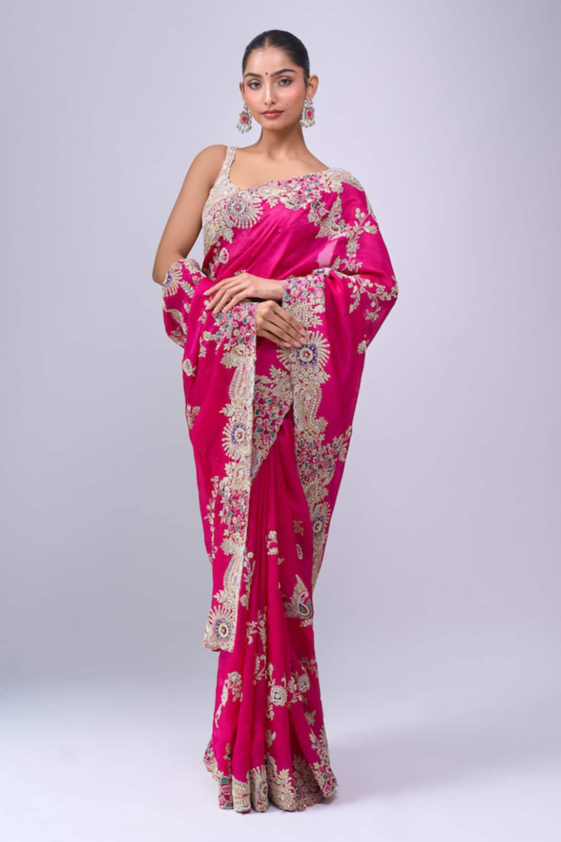 Azeera Embroidered Saree With Unstitched Blouse Piece 