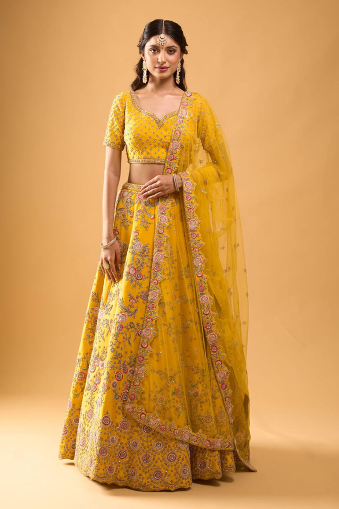 Azeera Mustard Floral Lehenga Set 