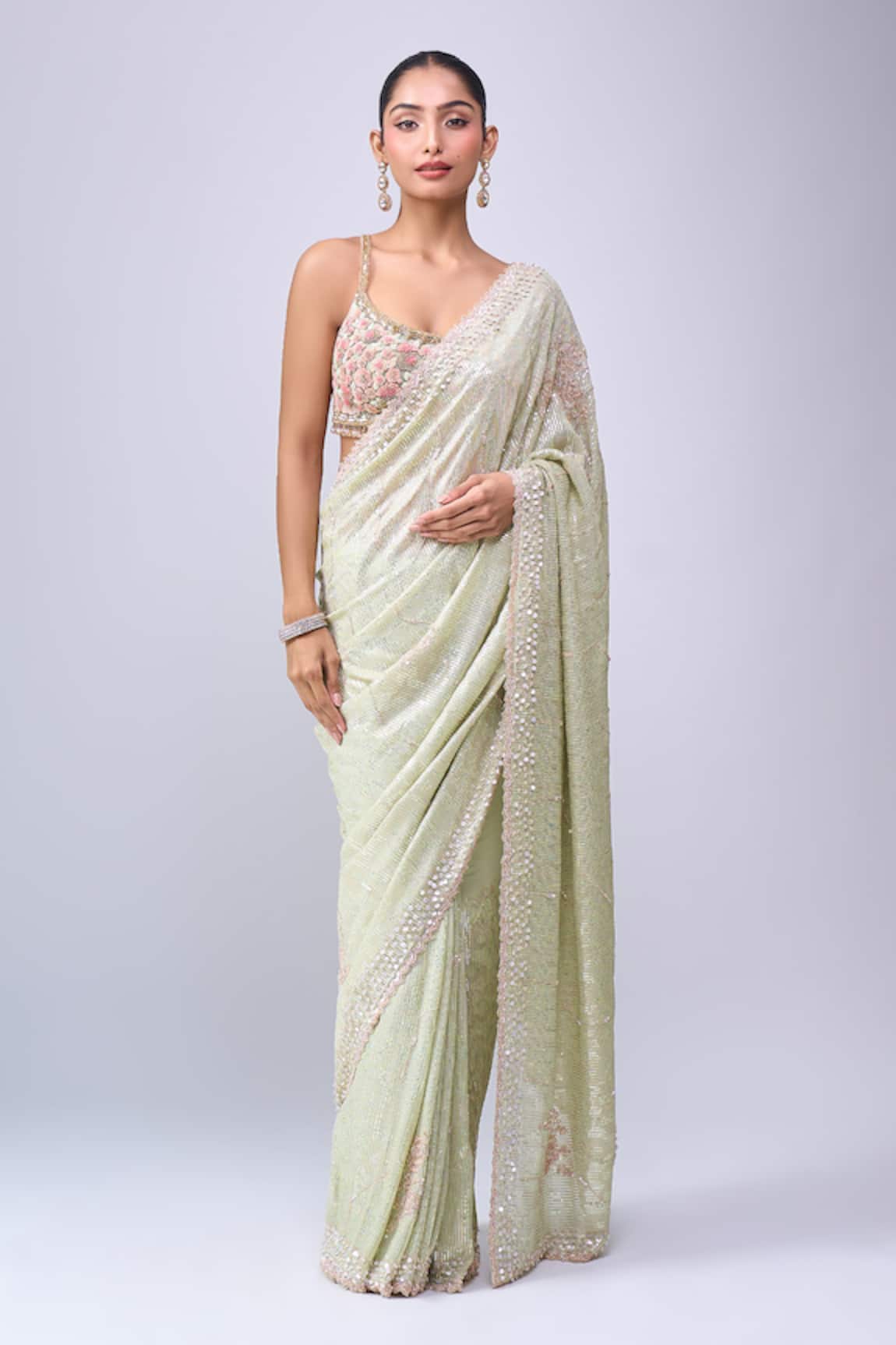 Azeera Sequin Embroidered Saree With Unstitched Blouse Piece 
