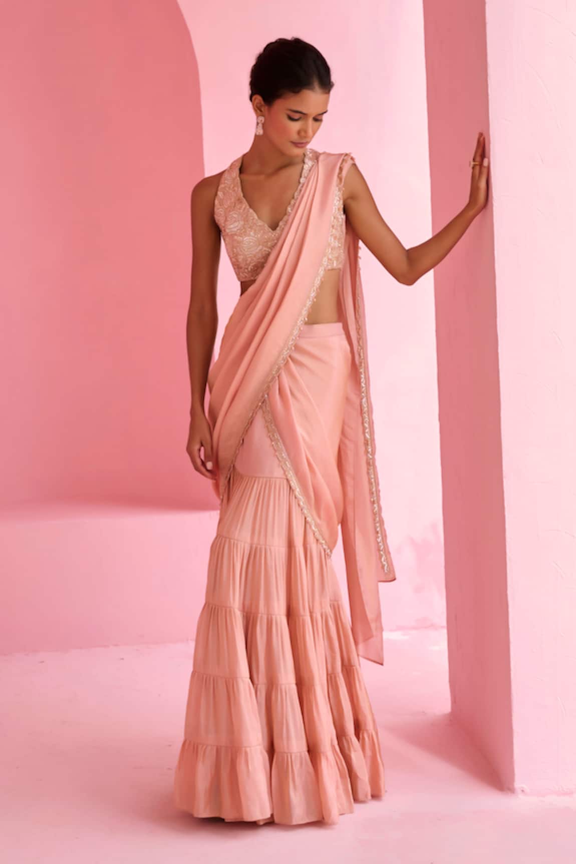 Chamee And Palak Khayal Pre-Draped Saree & Embroidered Blouse Set 