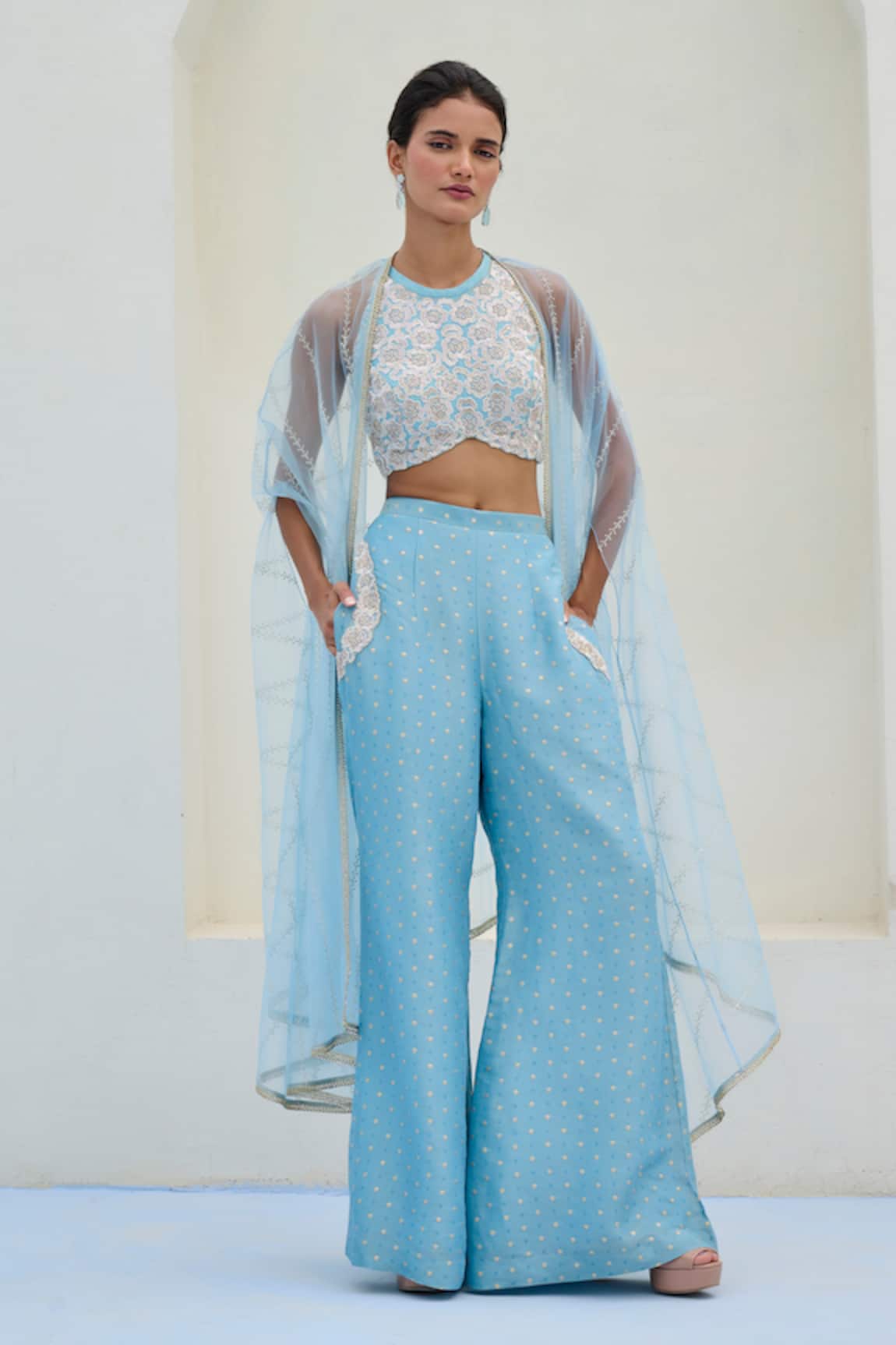 Chamee And Palak Lara Embroidered Cape & Pant Set 