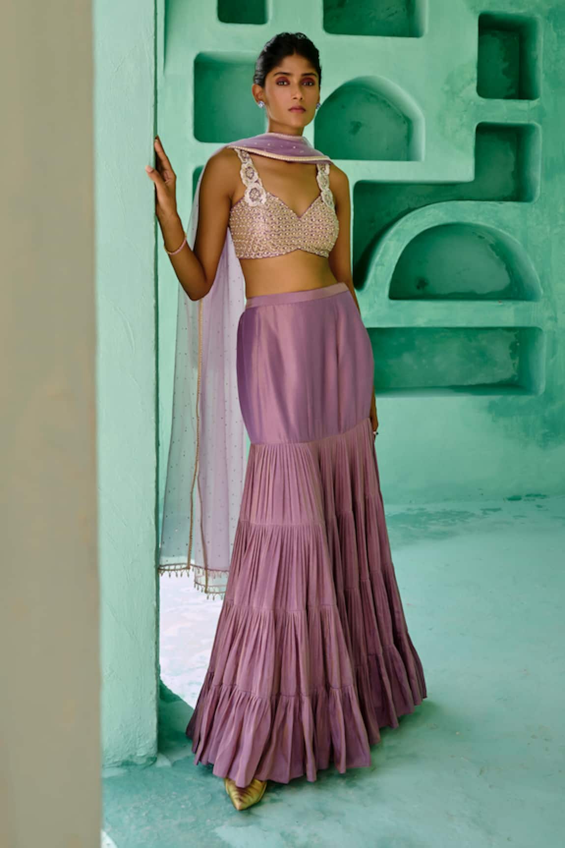 Chamee And Palak Fida Layered Lehenga & Embroidered Blouse Set 