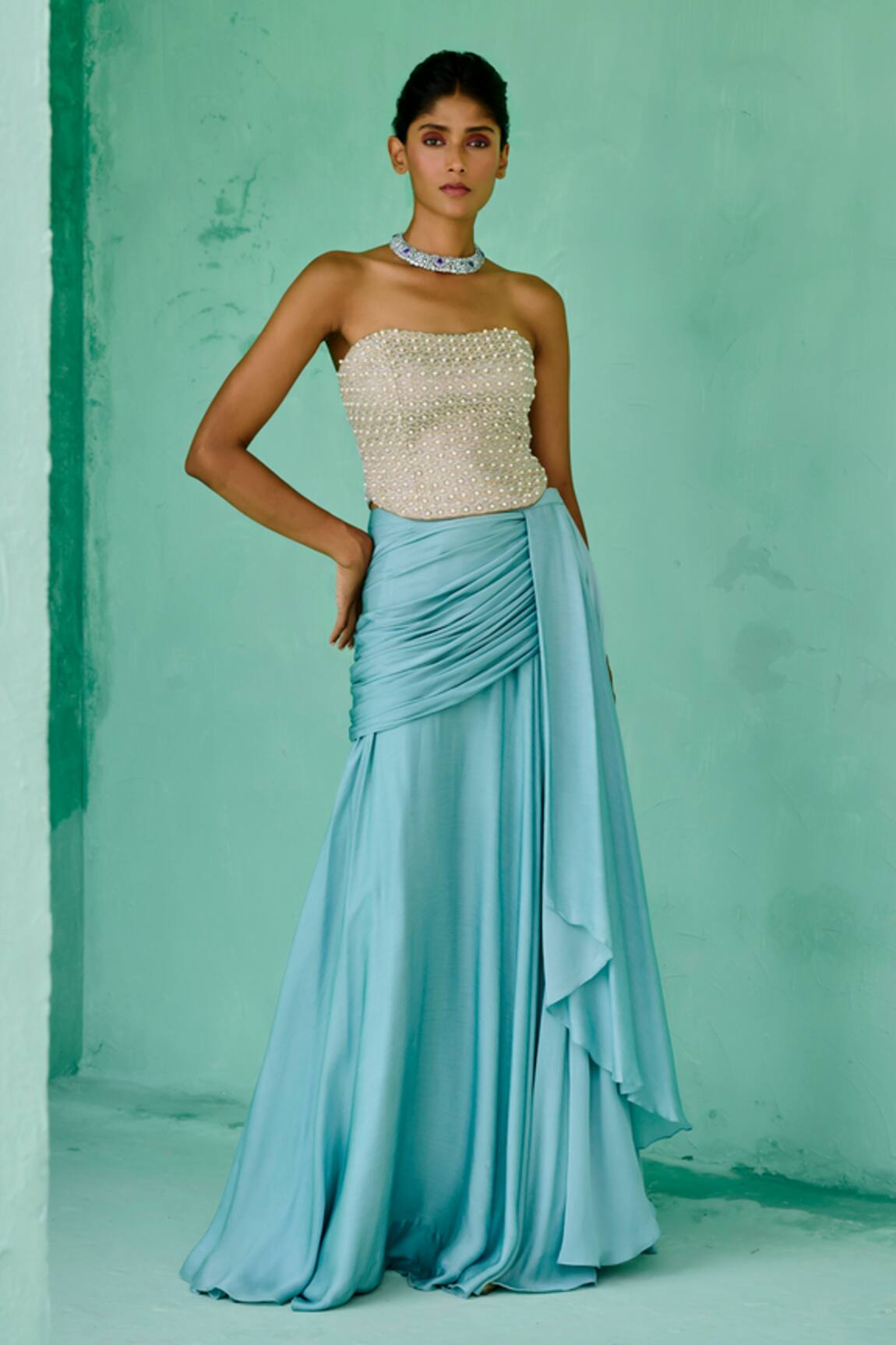 Chamee And Palak Zoha Embroidered Corset & Skirt Set 
