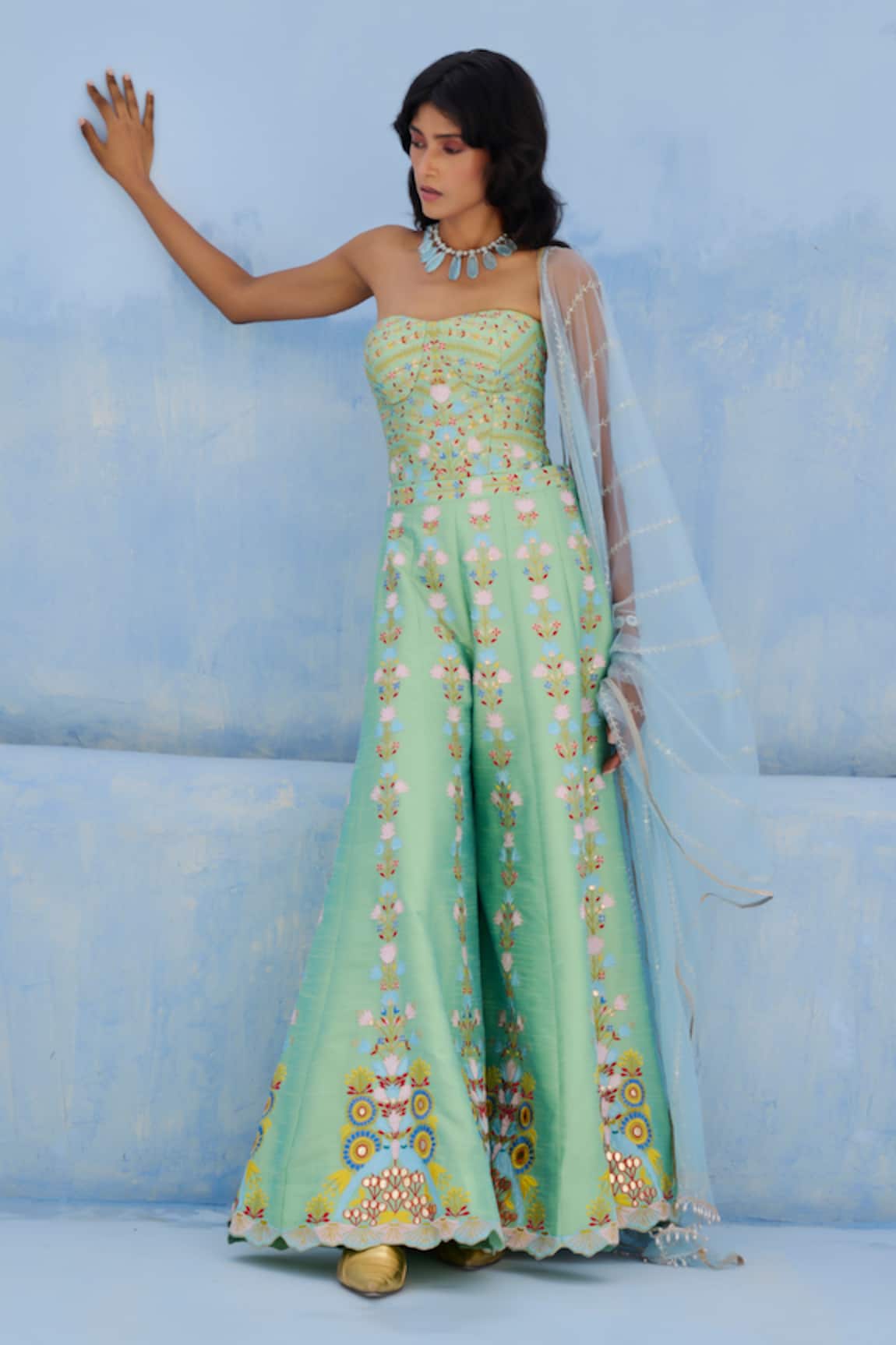 Chamee And Palak Meher Embroidered Corset & Pant Set 