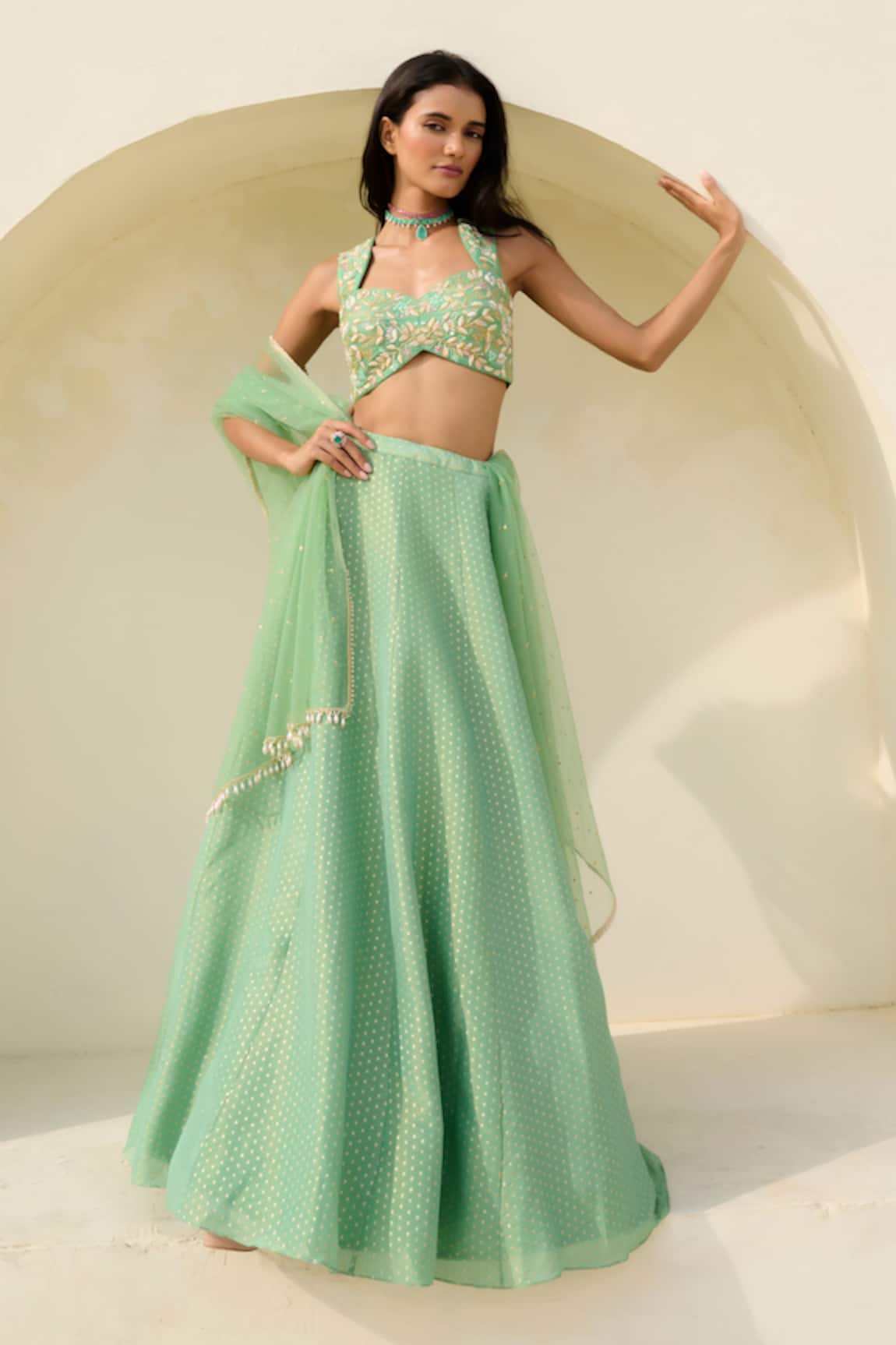 Chamee And Palak Mina Embroidered Blouse & Skirt Set 