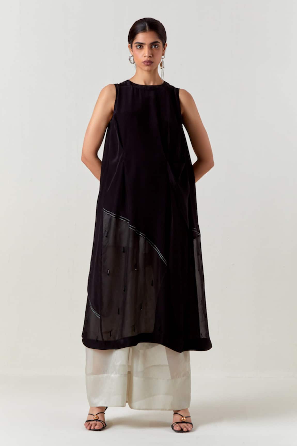 Three Black Asymmetric Co-ord Tunic Set 