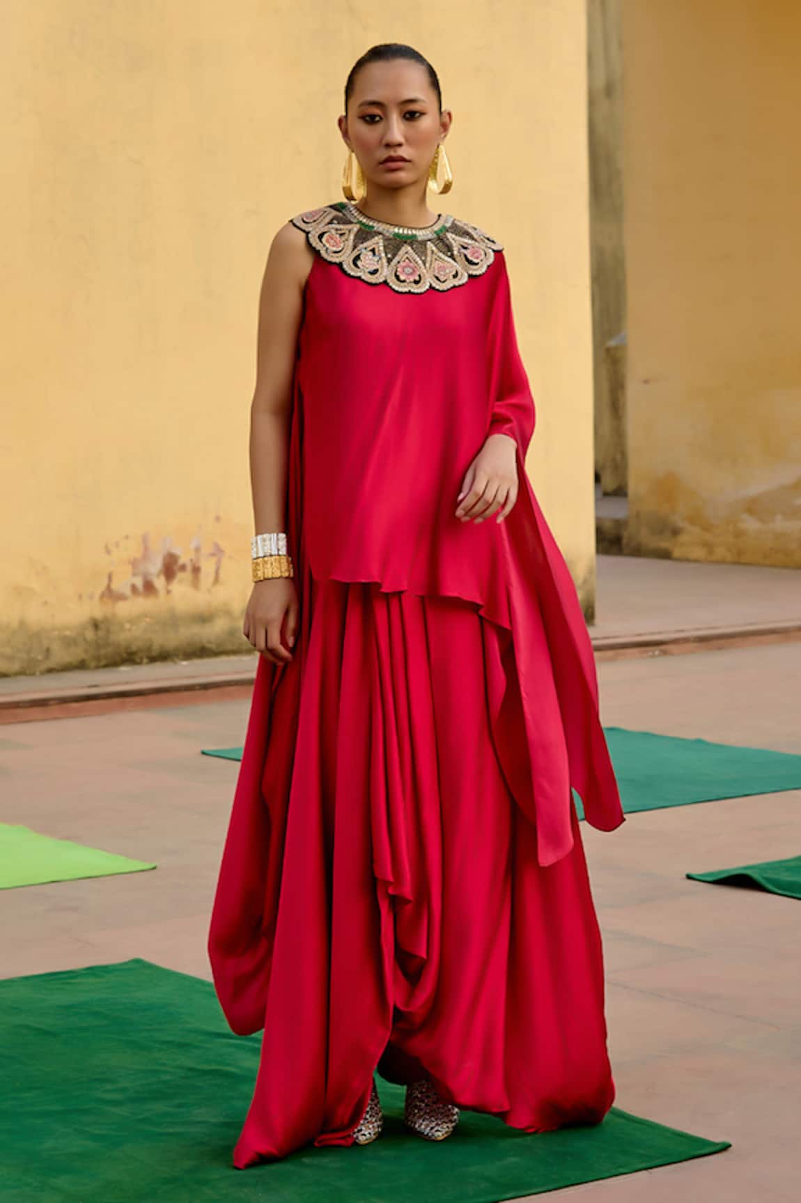 Swati Vijaivargie Gulab Embroidered Yoke Top With Skirt 