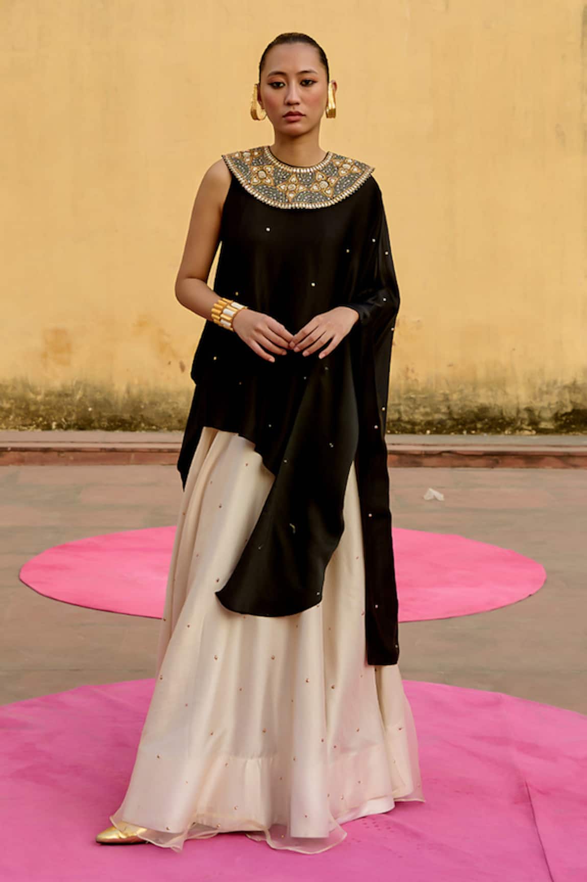Swati Vijaivargie Embroidered Cape Top & Skirt Set 