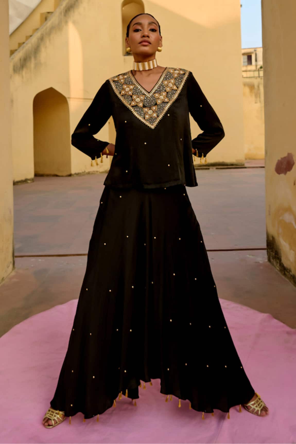 Swati Vijaivargie Chandrima Embroidered Top With Skirt 
