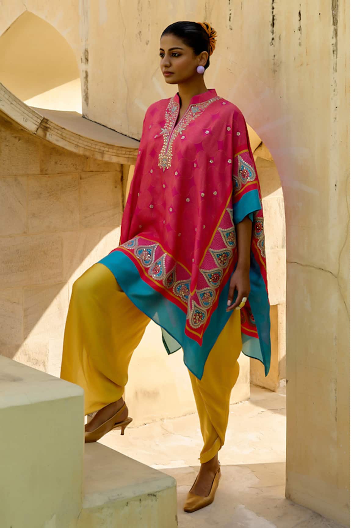 Swati Vijaivargie Spiral Pattern Poncho With Dhoti Pant 