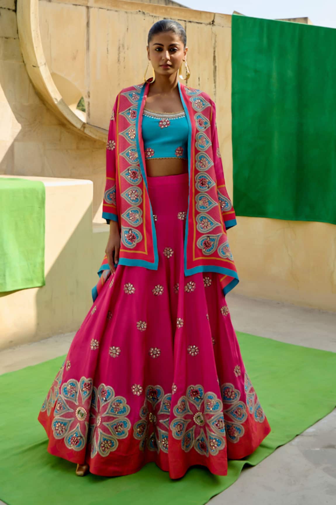 Swati Vijaivargie Floral Pattern Cape & Lehenga Set 