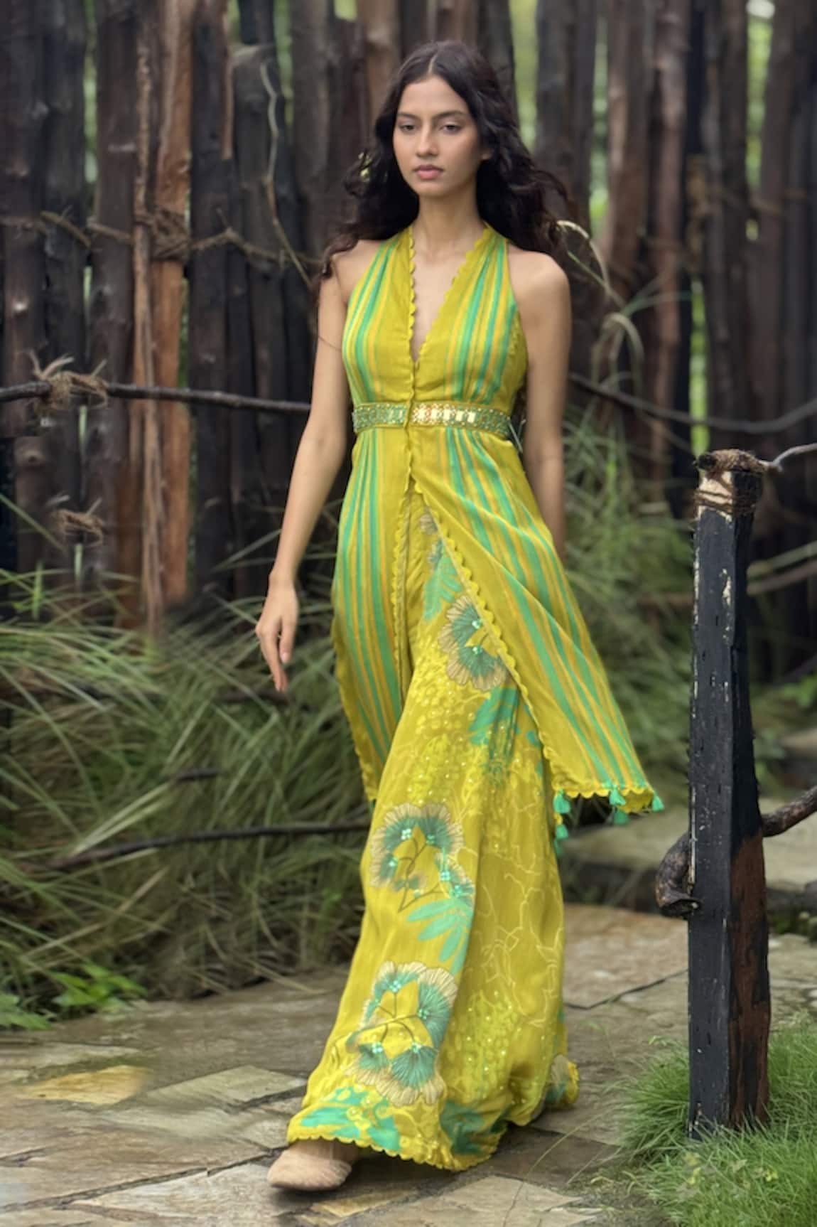 Basil Leaf Stripe Print Kurta & Pant Set 