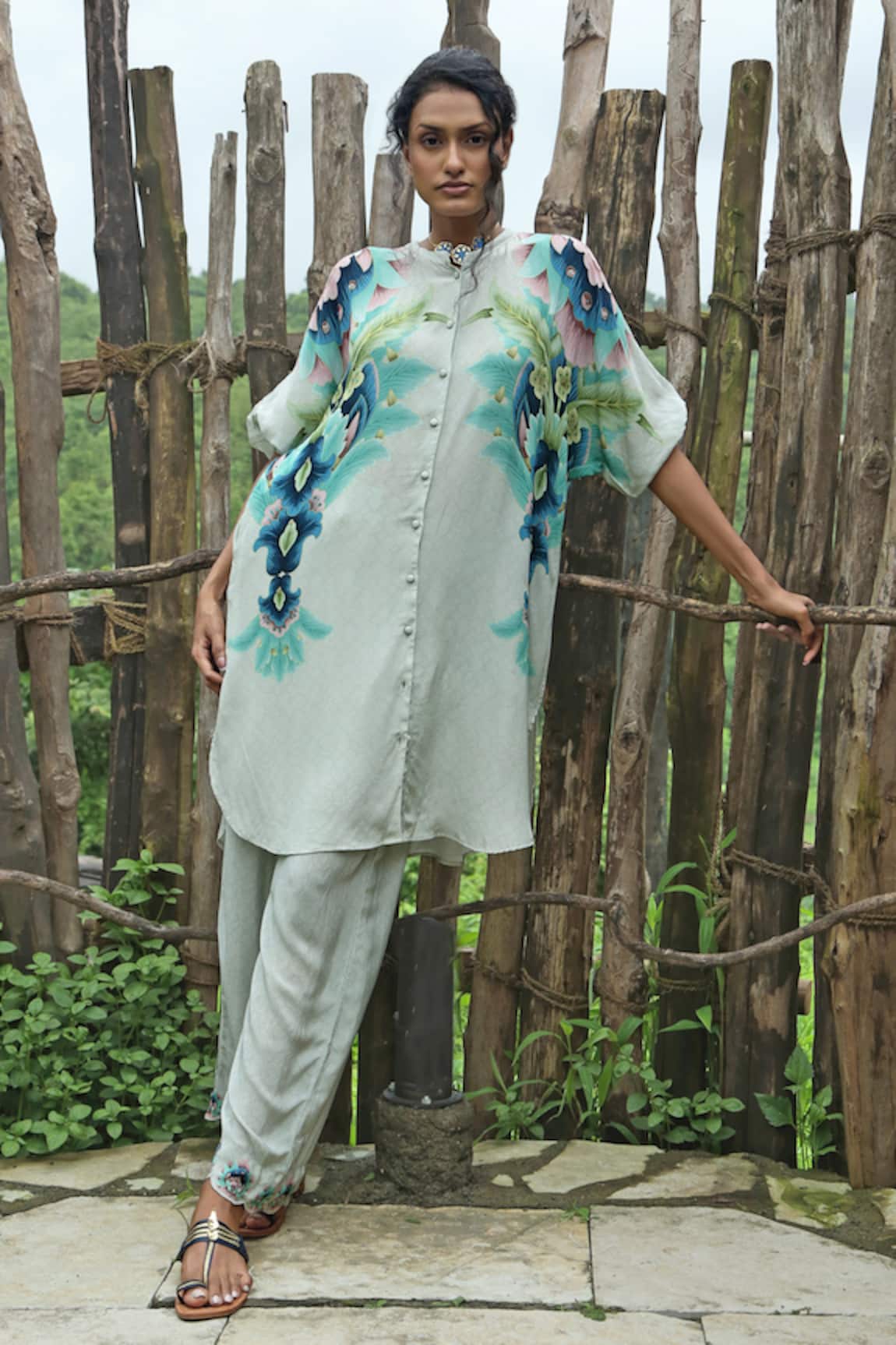 Basil Leaf Tropical Print Kurta With Pant 