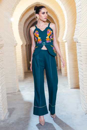 Shagun Nagi The Label Gold Buckle Corset With Bell Bottom Pant