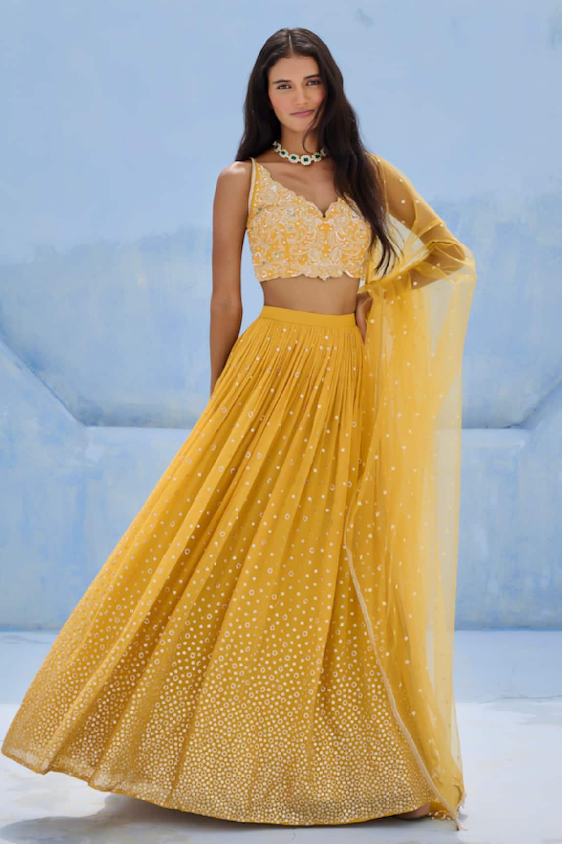 Chamee And Palak Zohra Embroidered Blouse & Lehenga Set 
