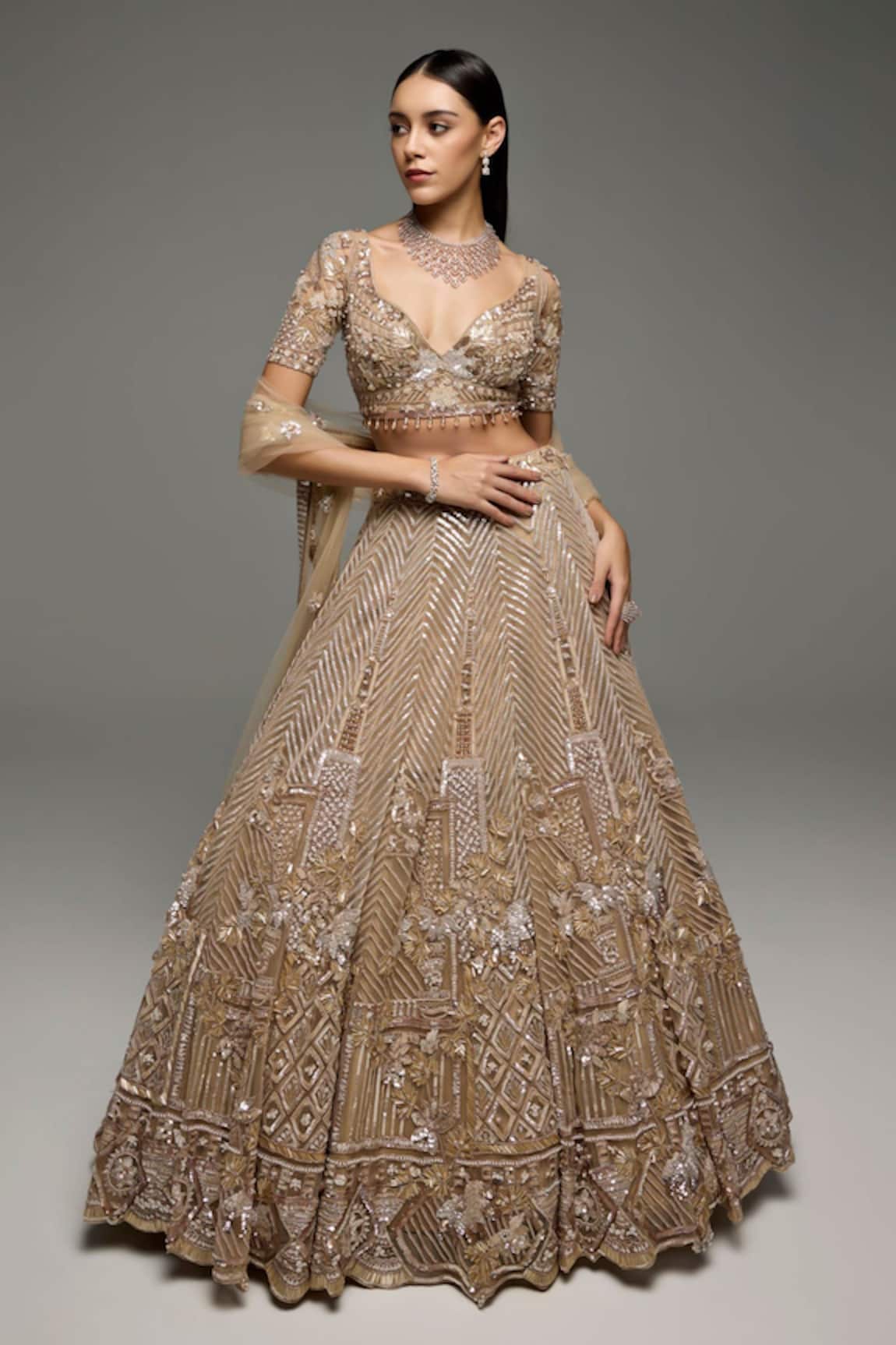 Opus Atelier Gold Megan Embroidered Lehenga Set