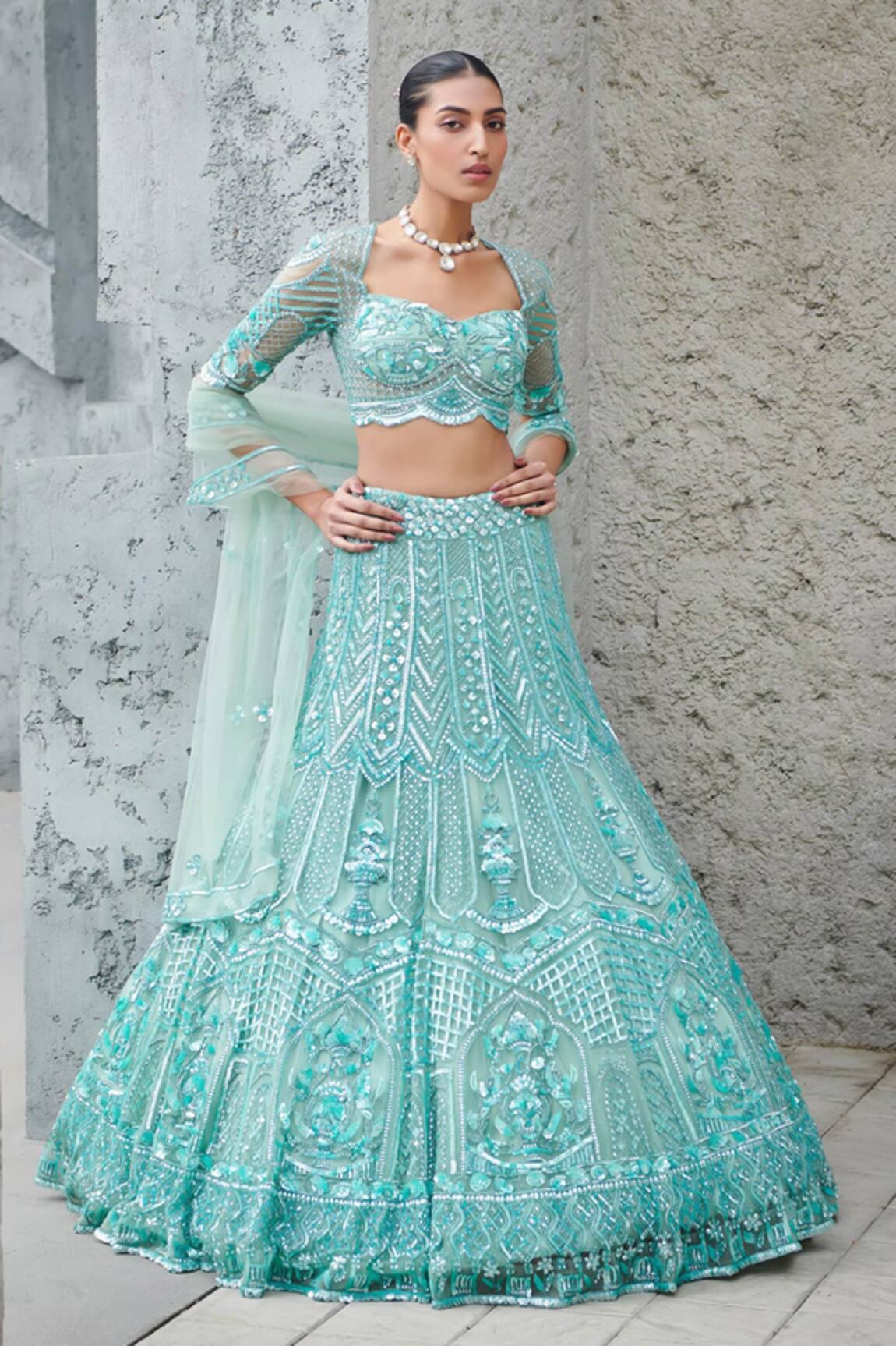 Opus Atelier Turquoise Celeste Embroidered Lehenga Set