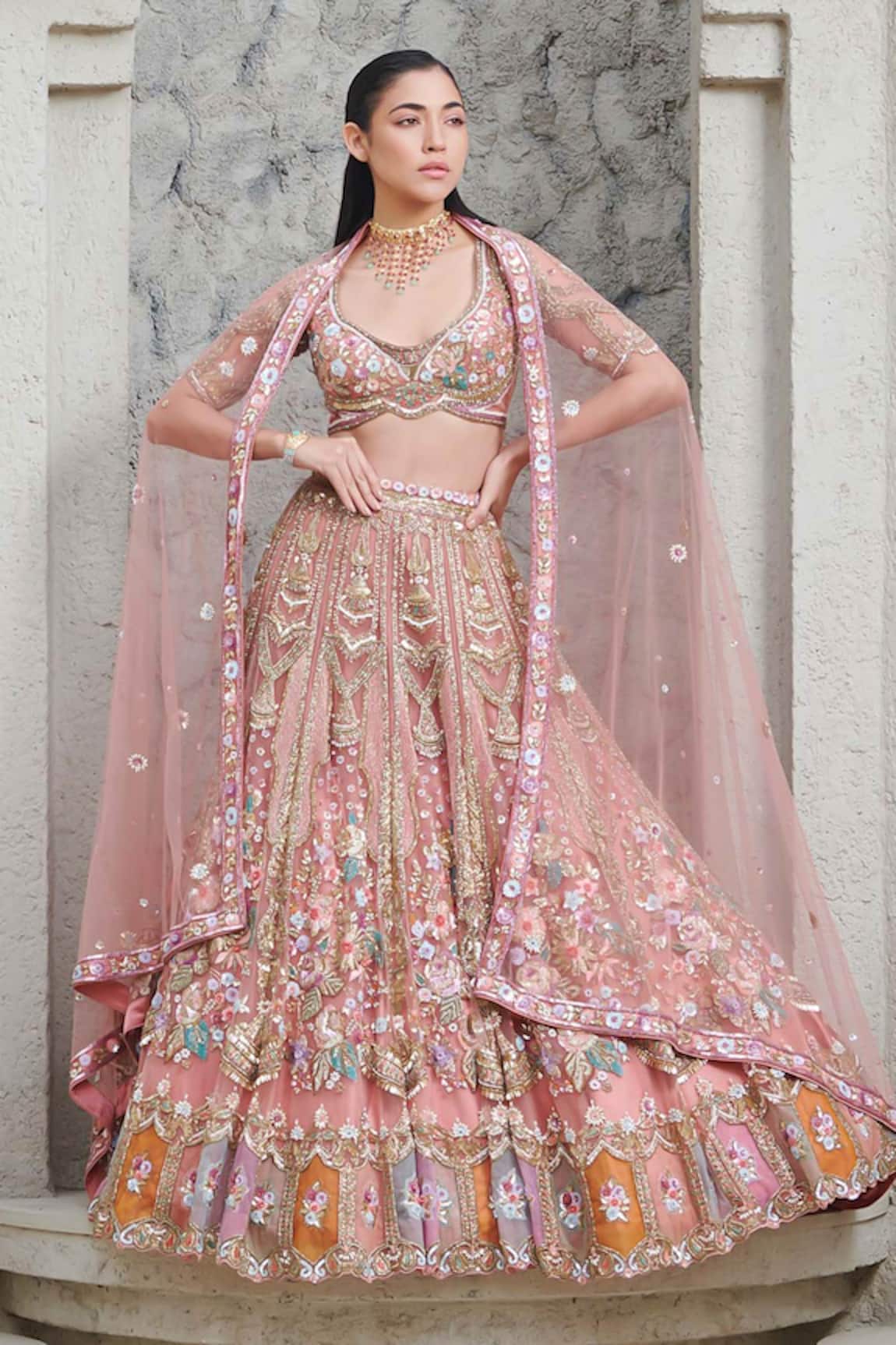 Opus Atelier Peach And Gold Shahnaz Bridal Lehenga Set