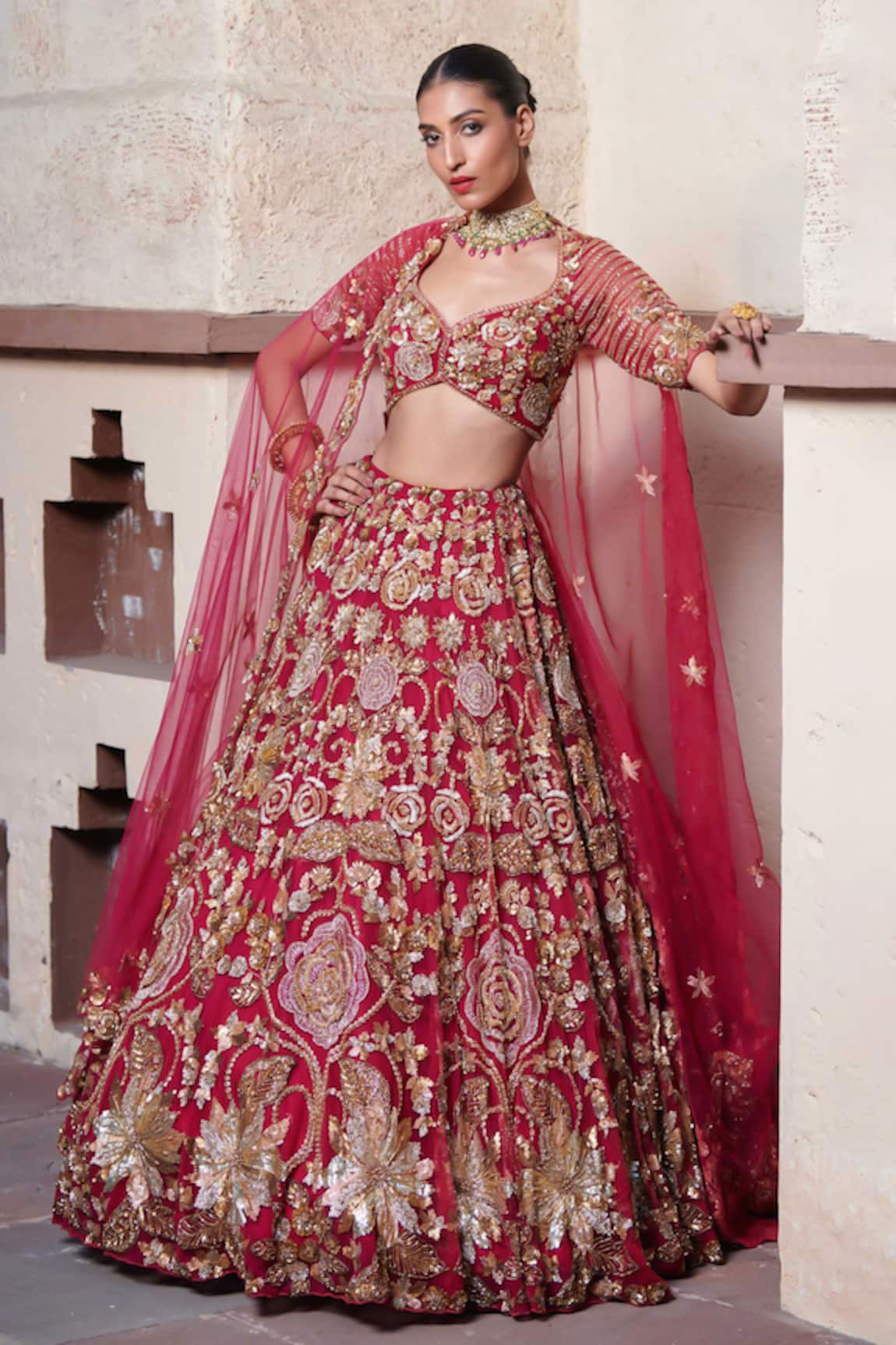Opus Atelier Magenta And Gold Zarin Bridal Lehenga Set