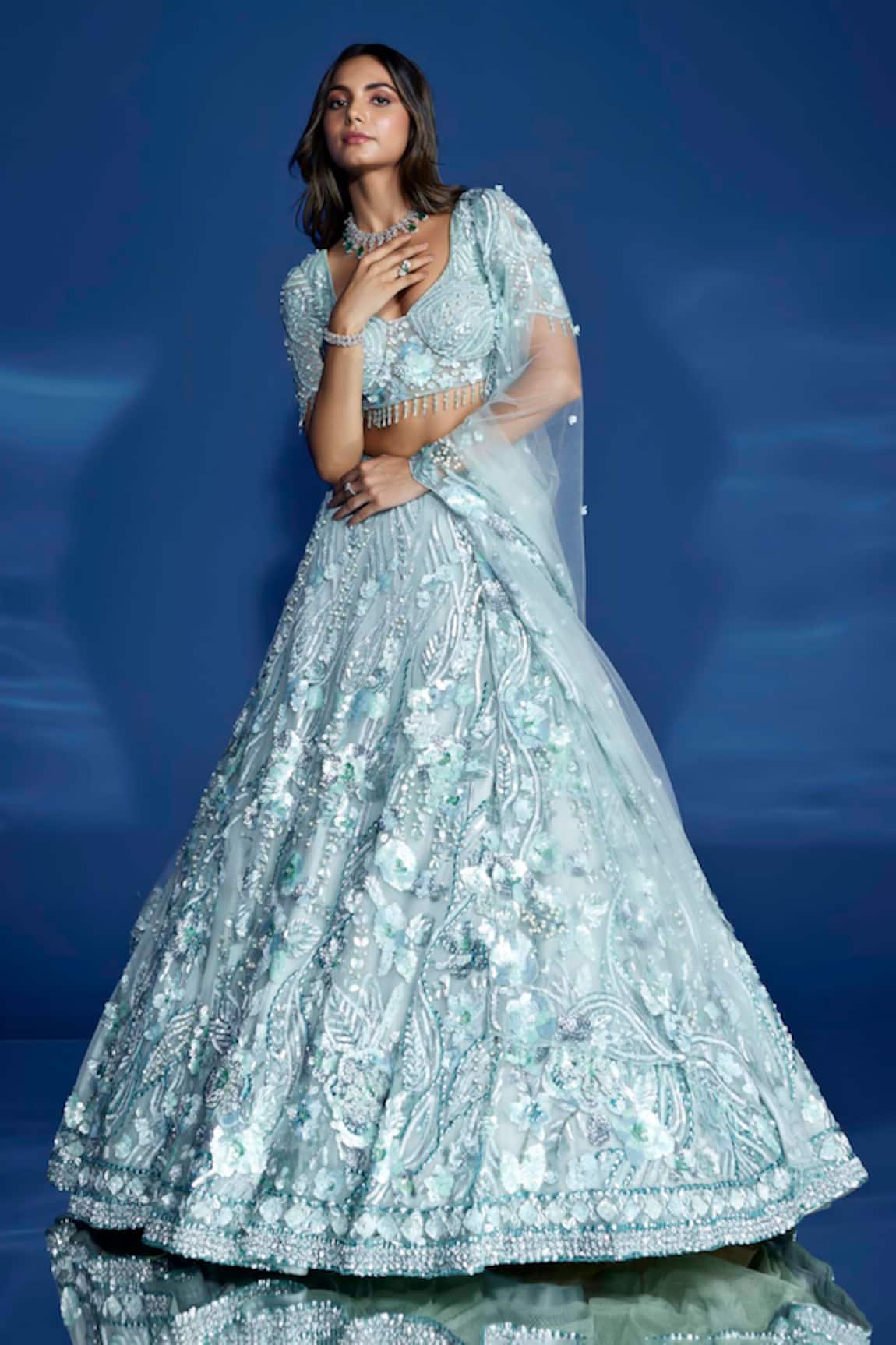 Opus Atelier Powder Blue Embroidered Lehenga Set