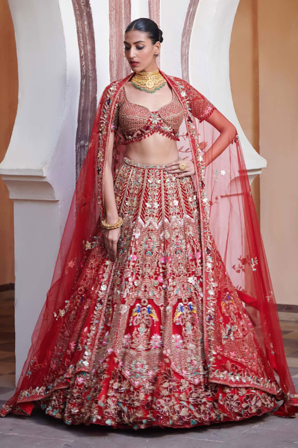 Opus Atelier Red Sederah Bridal Lehenga Set 