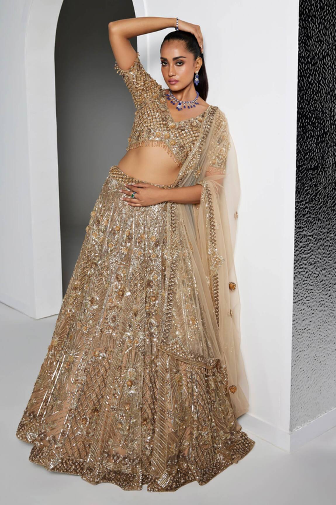 Opus Atelier Gold Ciara Embroidered Lehenga Set 