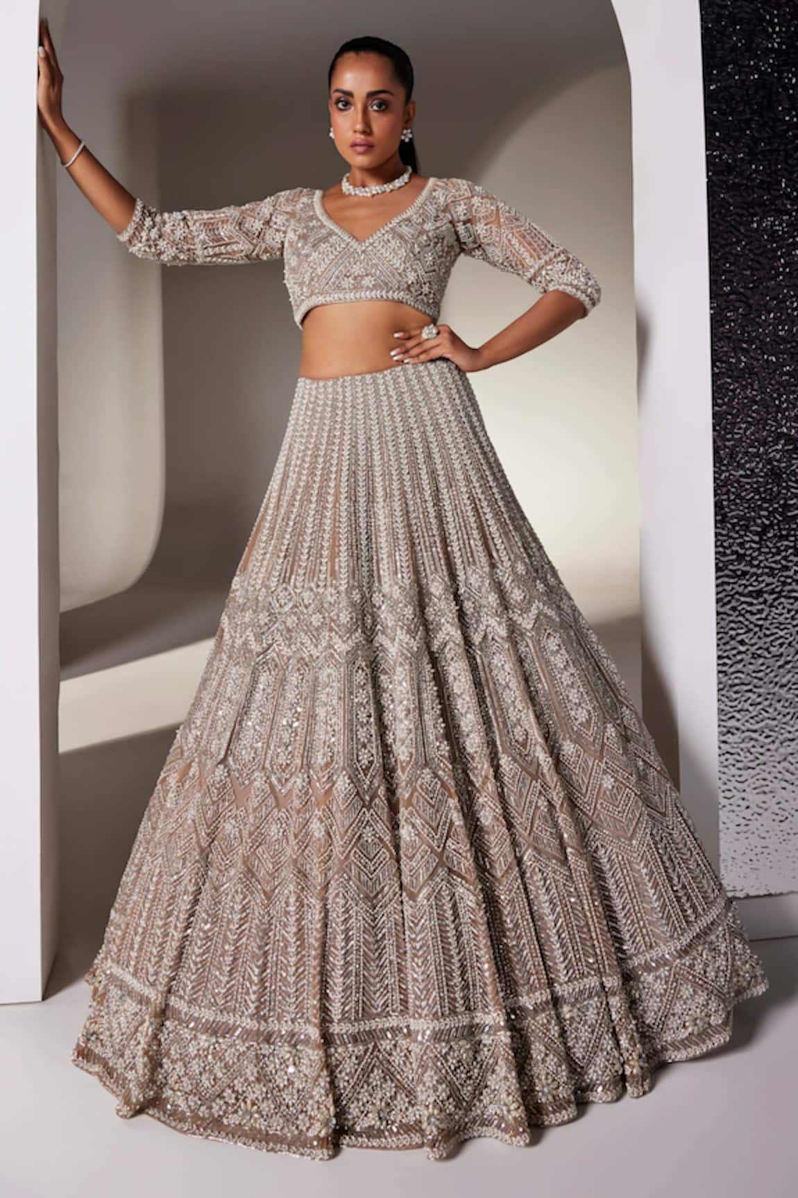Opus Atelier Mouse Ivory Charlotte Embroidered Lehenga Set 