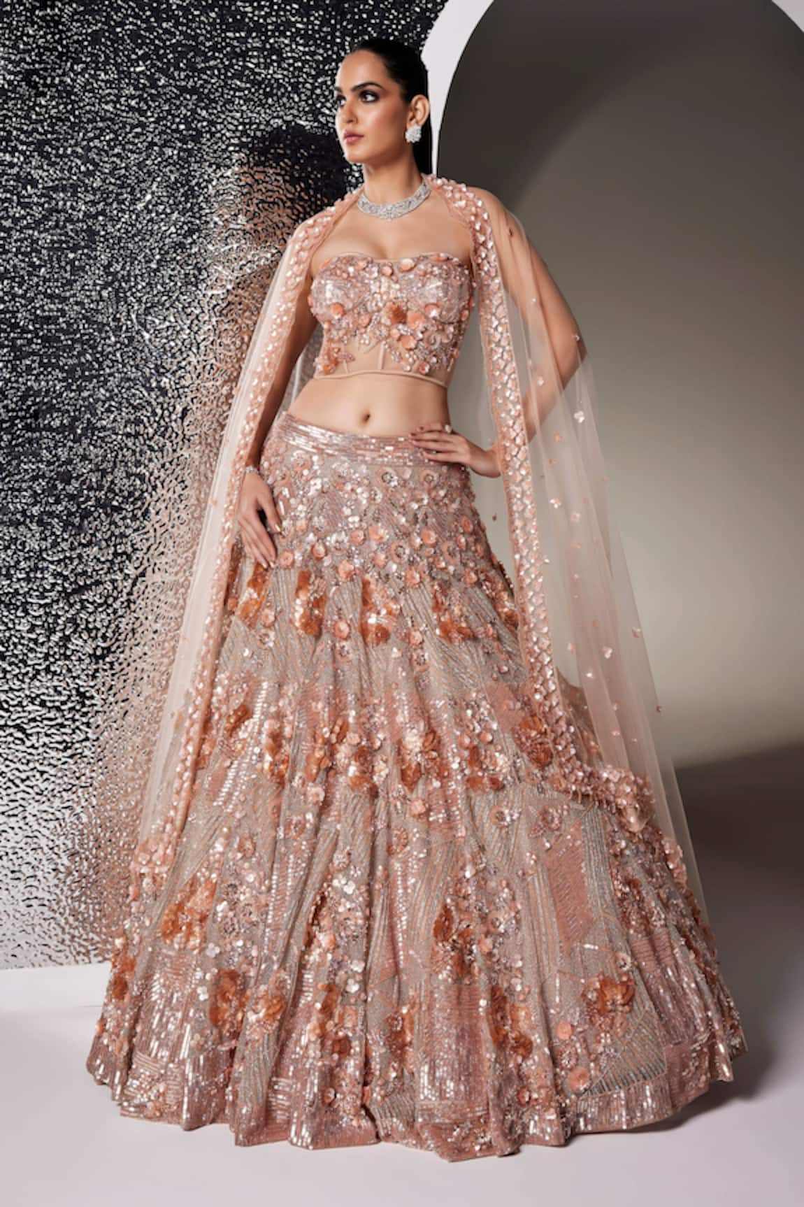 Opus Atelier Rose Gold Pink Amara Lehenga Set 