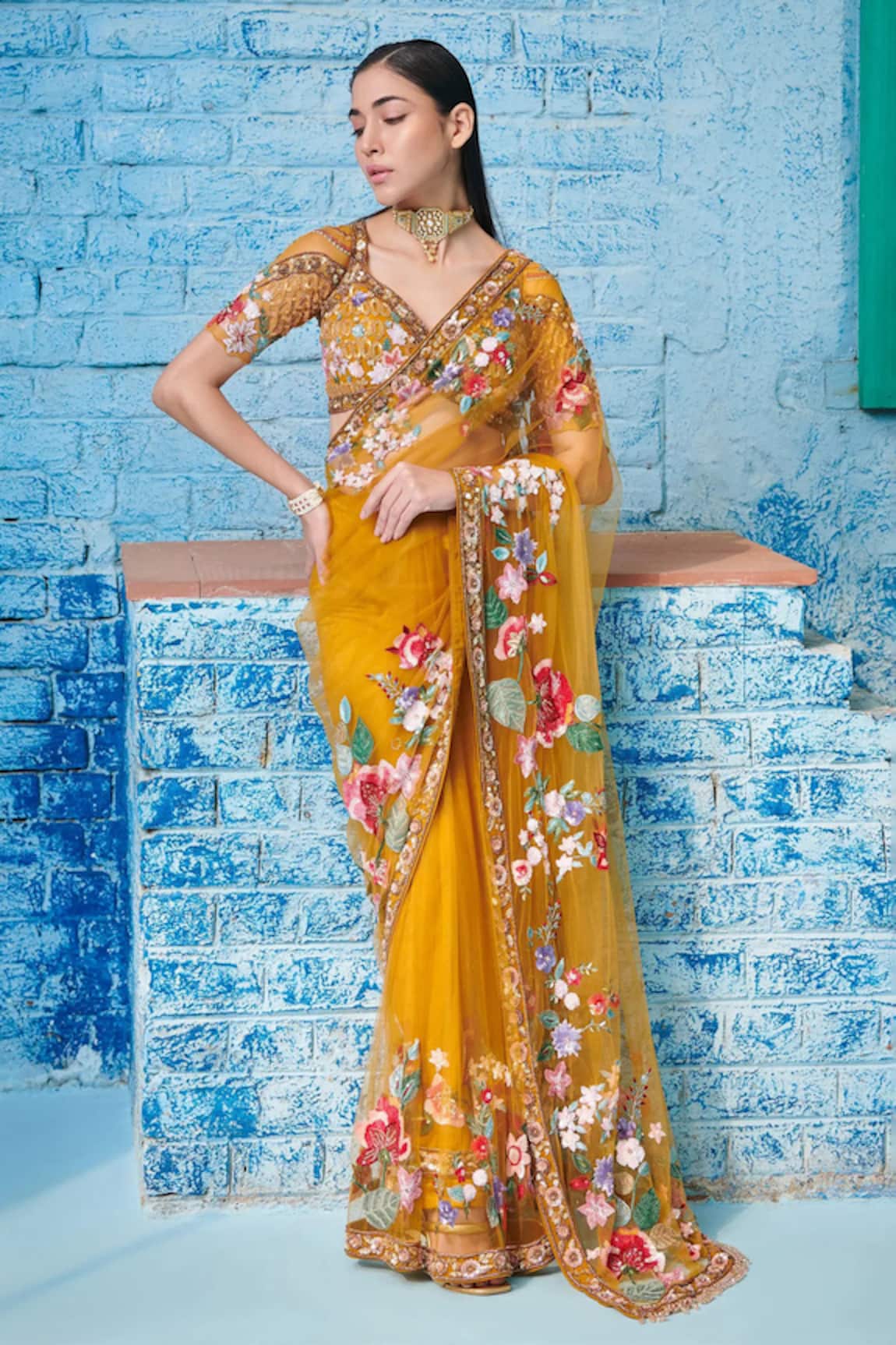 Opus Atelier Floral Embroidered Saree With Blouse 