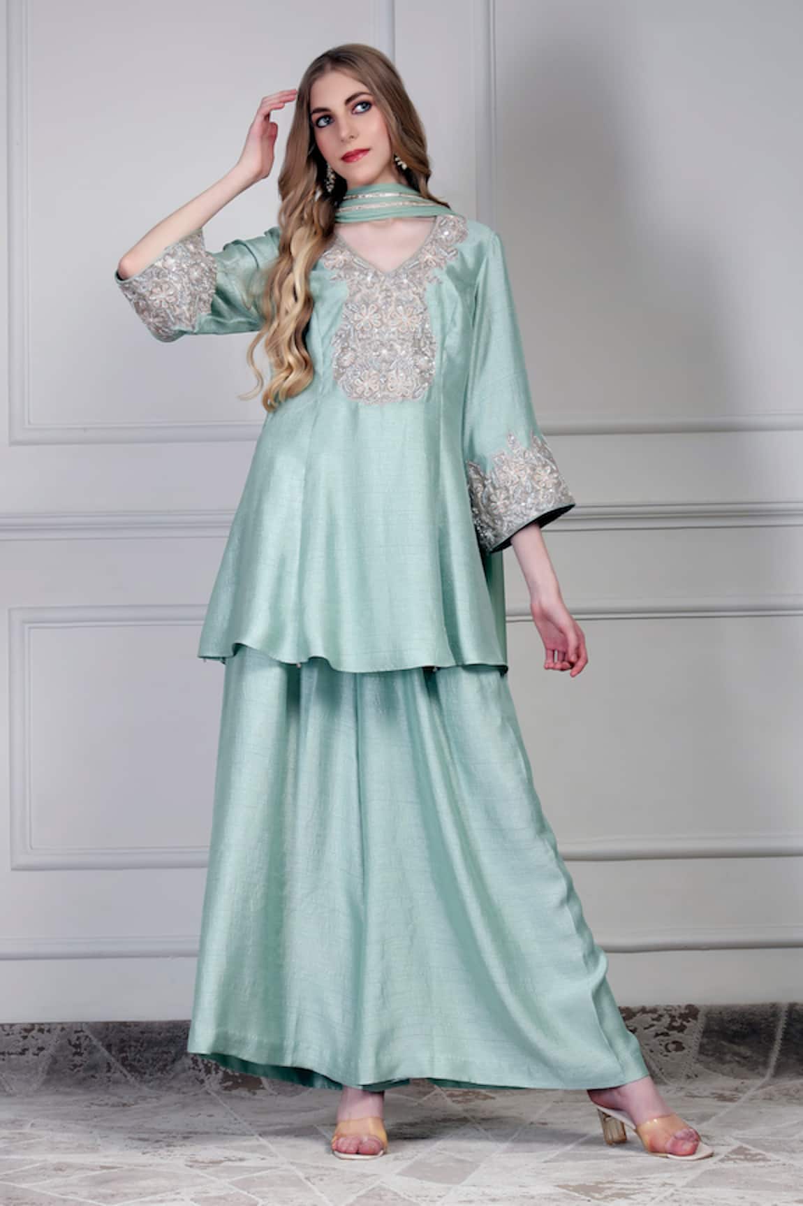 House Of Supriya Embroidered Yoke Kurta Palazzo Set 