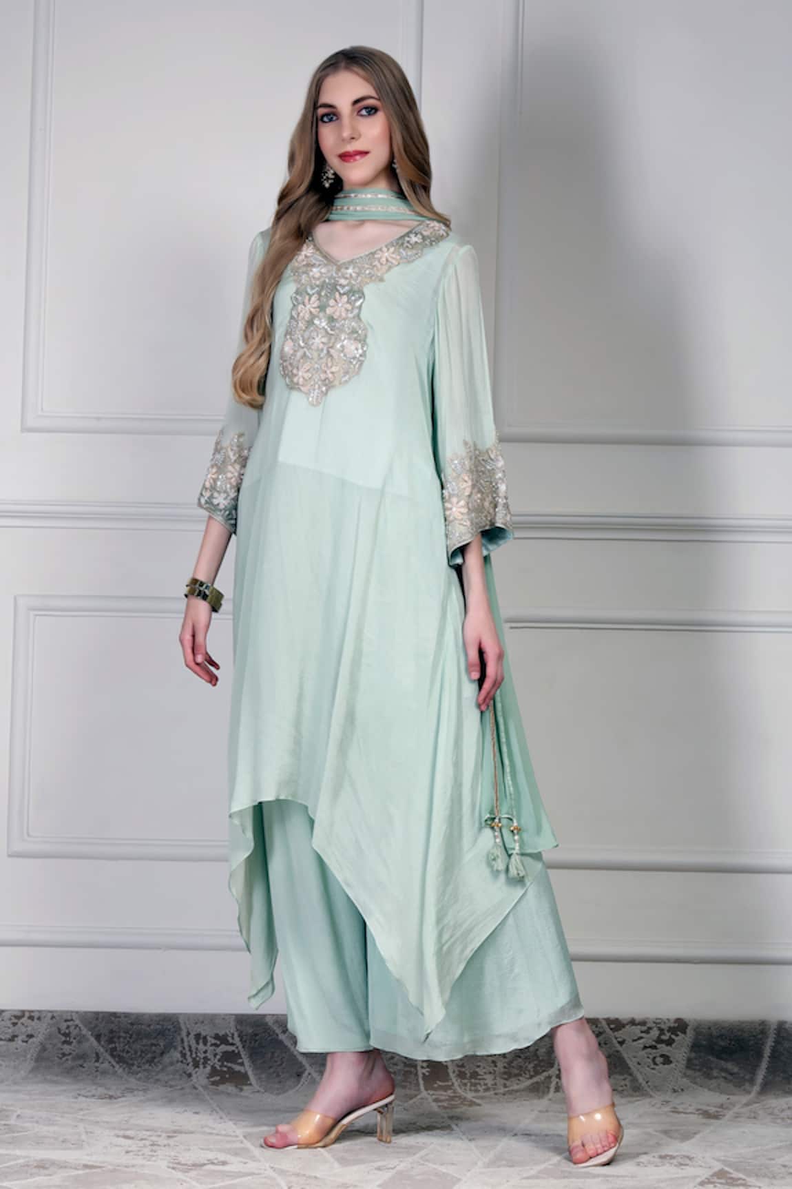 House Of Supriya Asymmetric Embroidered Kurta Set 