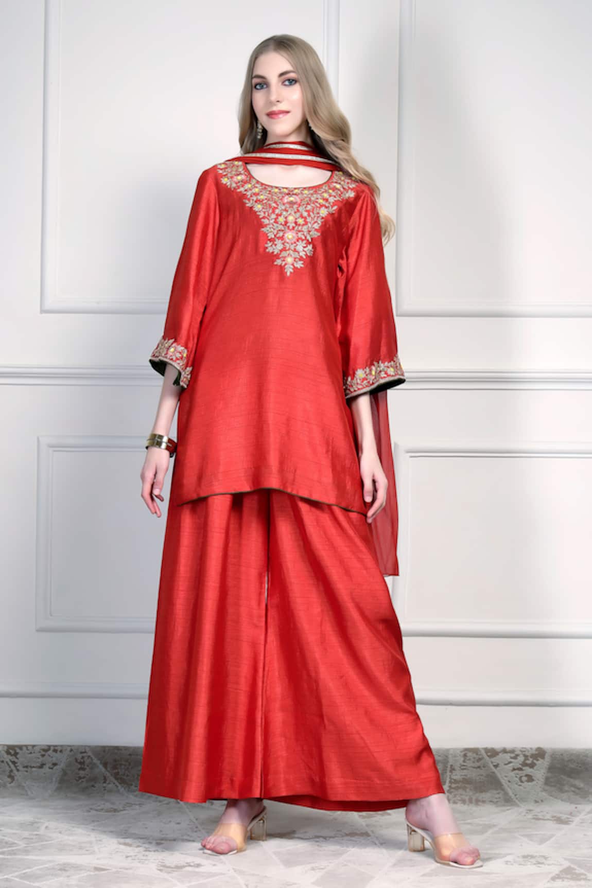 House Of Supriya Embroidered Yoke Kurta Palazzo Set 