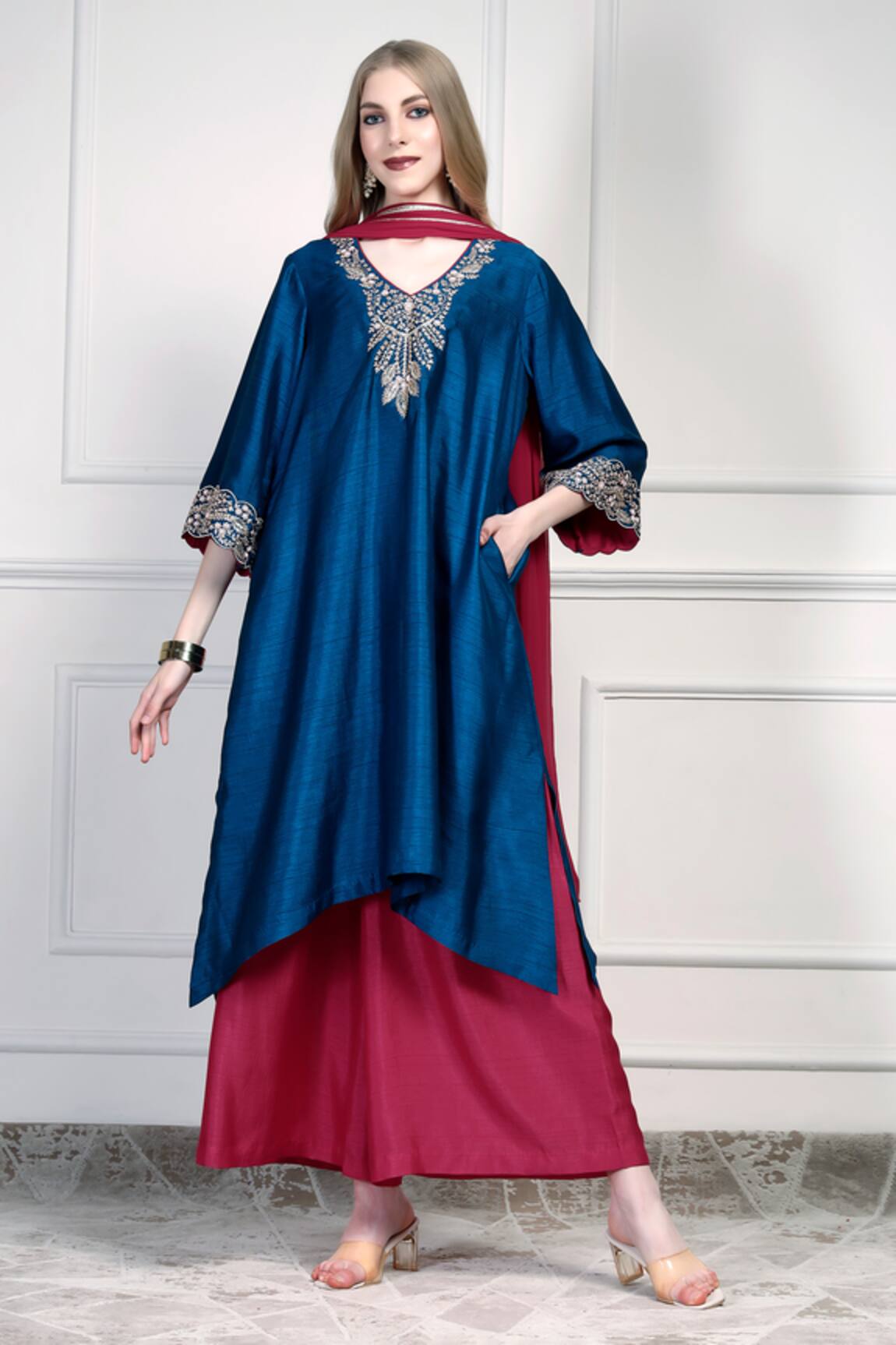 House Of Supriya Embroidered Yoke Kurta Palazzo Set 