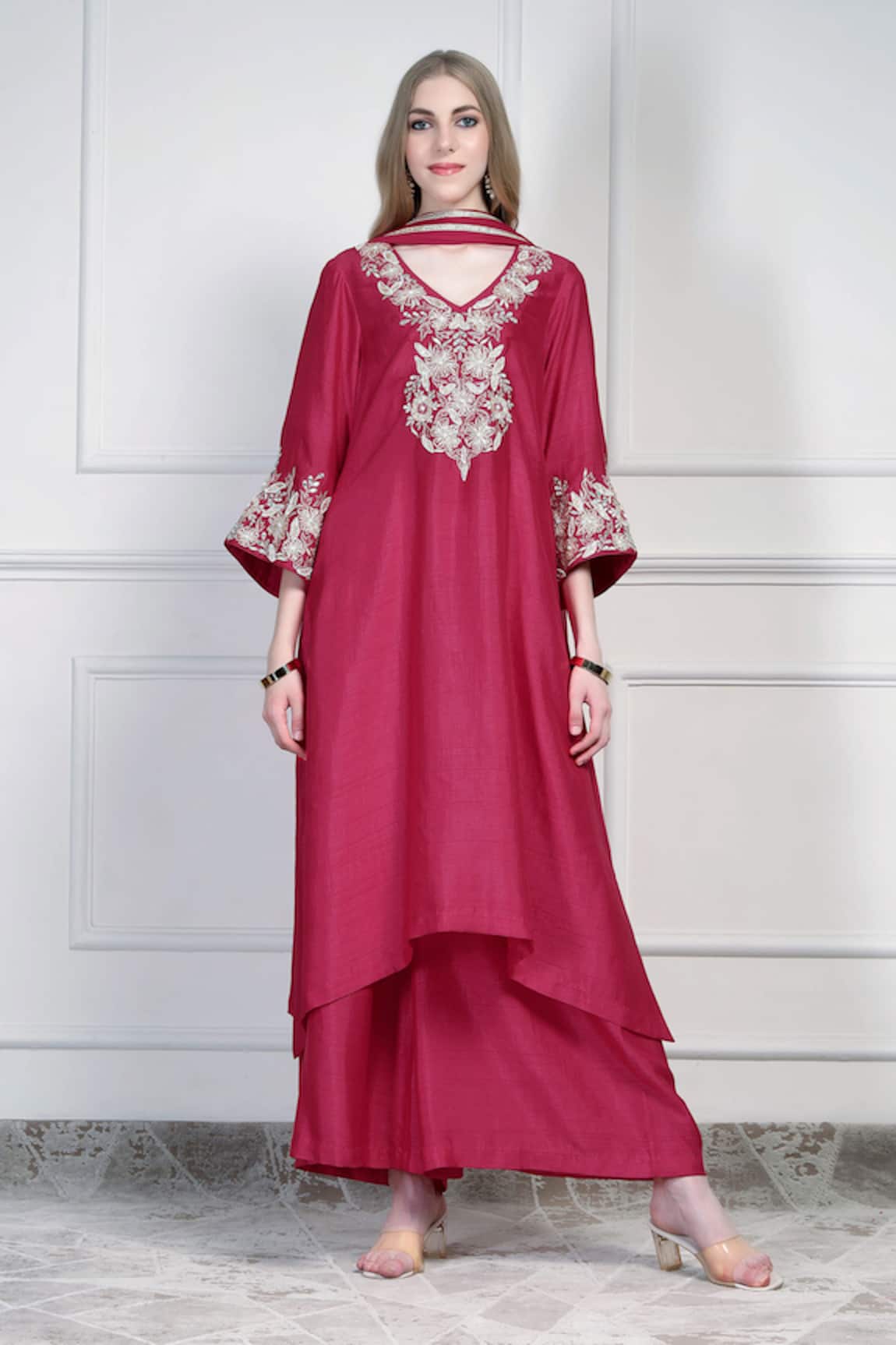 House Of Supriya Asymmetric Embroidered Kurta Set 