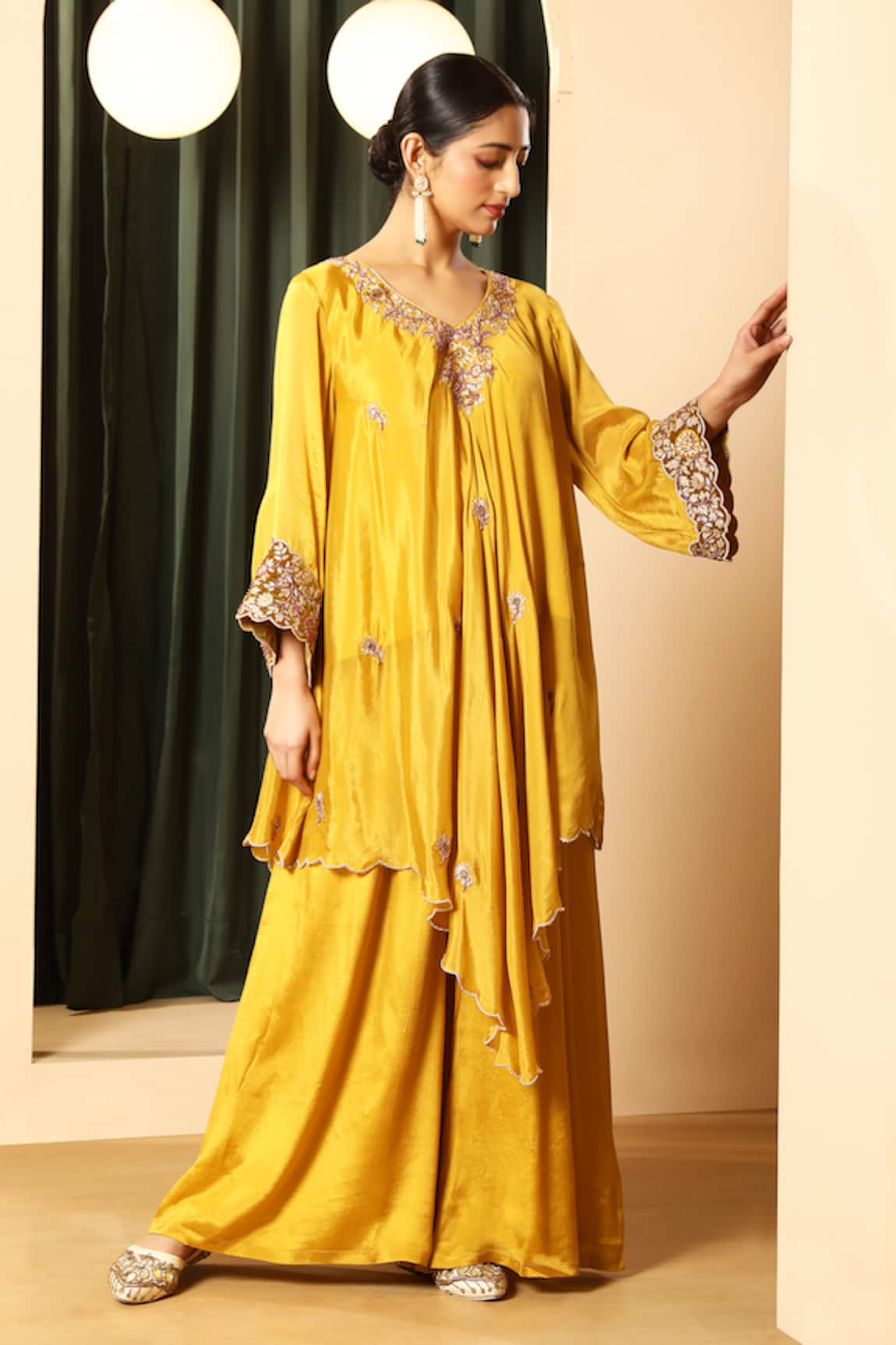 House Of Supriya High Low Embroidered Kurta With Palazzo 