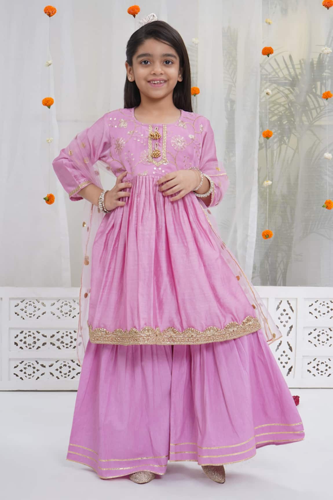 Little Bansi Embroidered Kurta Sharara Set 