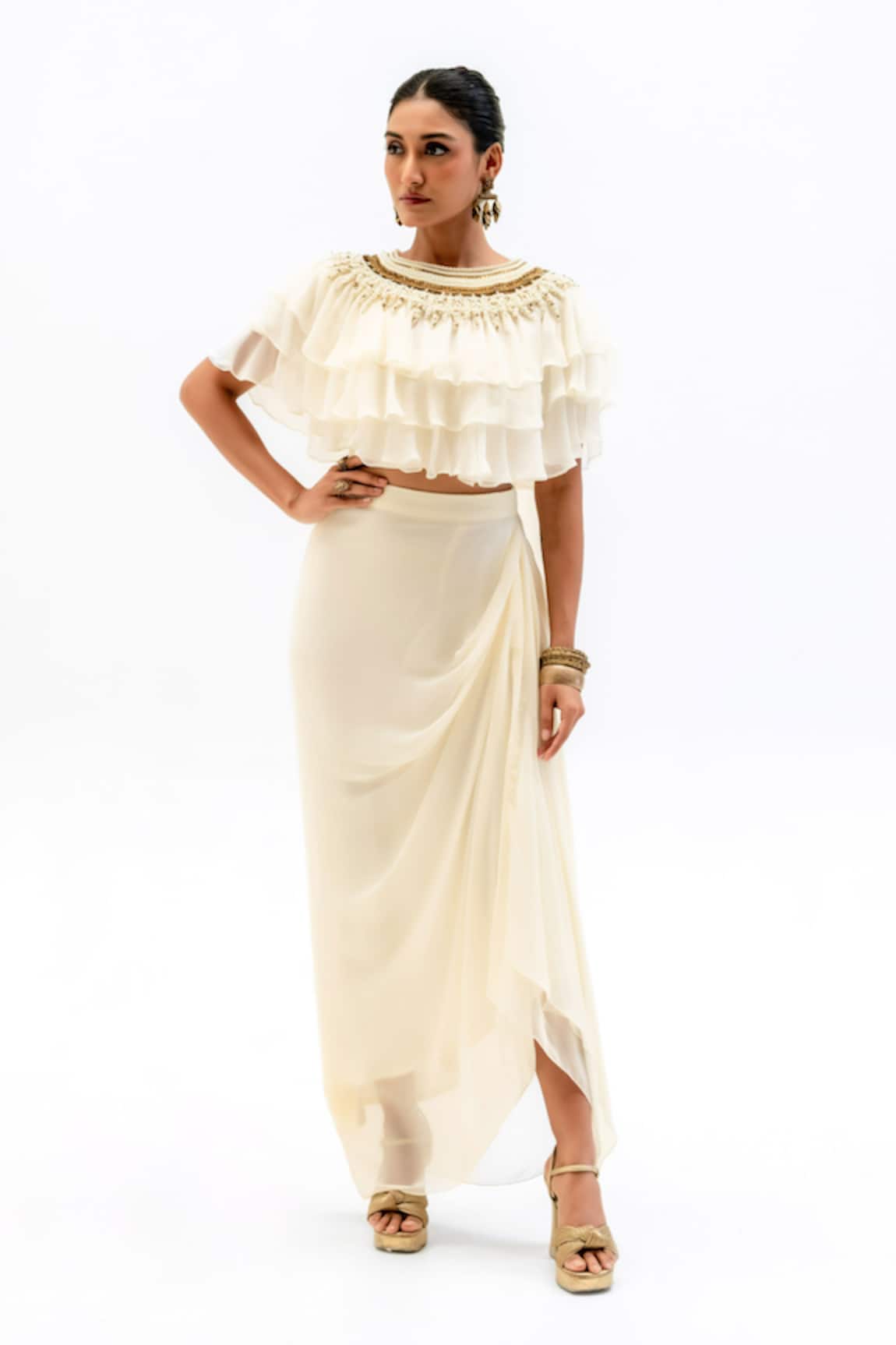 Garo Ruffled Top With Draped Skirt 