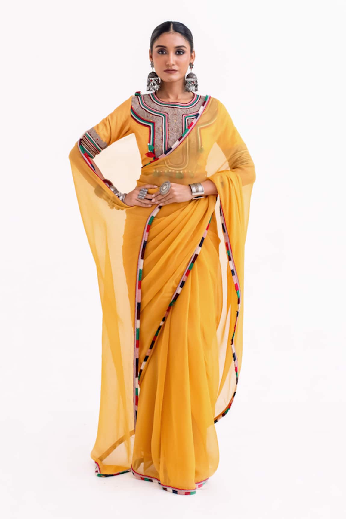 Garo Tribal Embroidered Blouse With Saree 