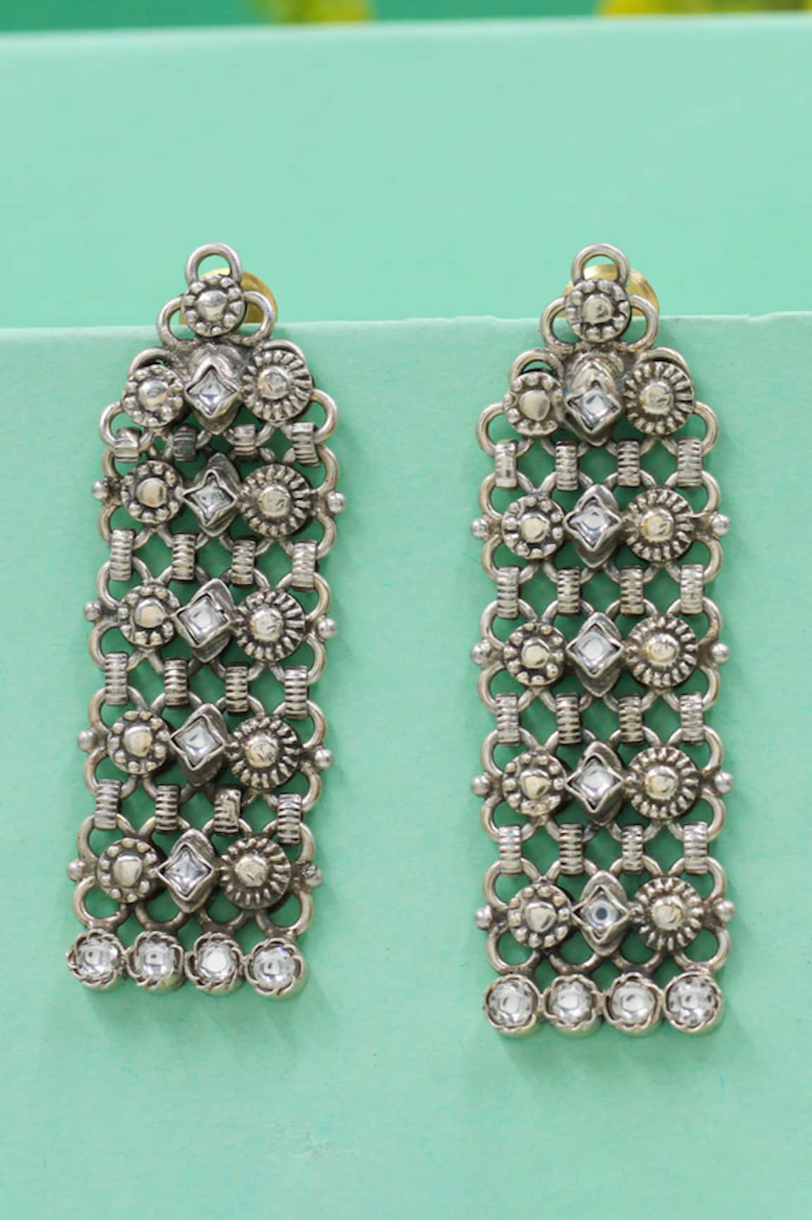 Sangeeta Boochra Handcrafted Antique Silver Long Earrings 