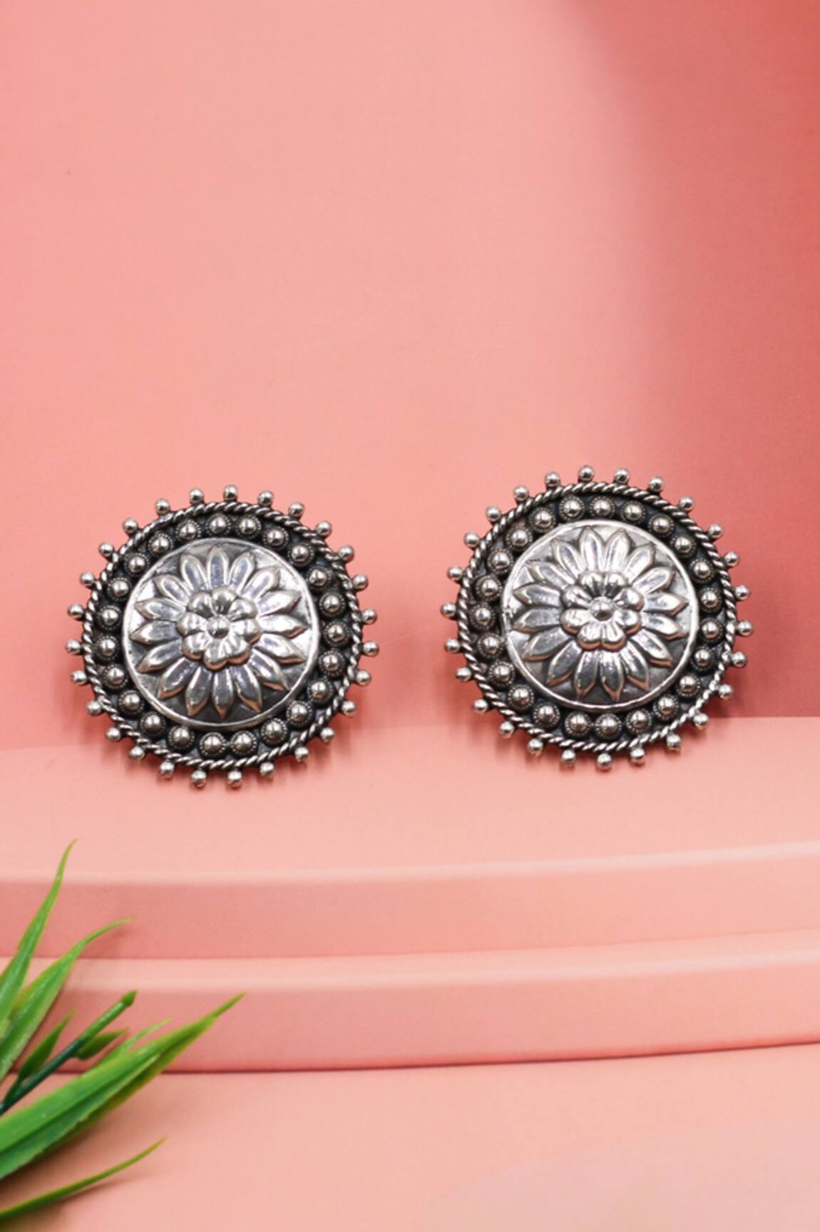 Sangeeta Boochra Floral Radiance Silver Studs 